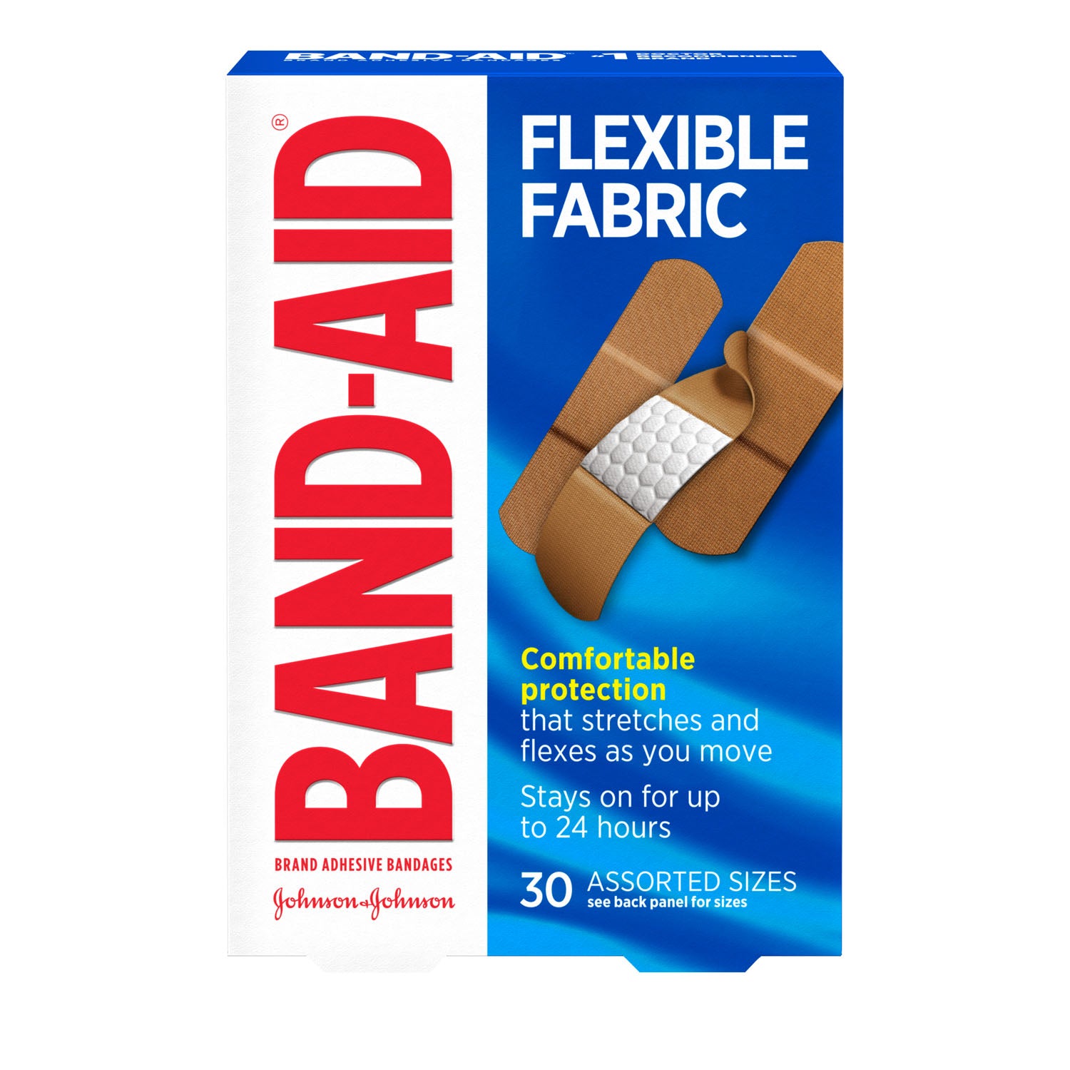004430 - Kenvue - Vendajes adhesivos de tela flexible, surtidos, 30/caja, 24 cajas/caja (solo EE. UU. continental + HI) (precios sujetos a cambios sin previo aviso), caja