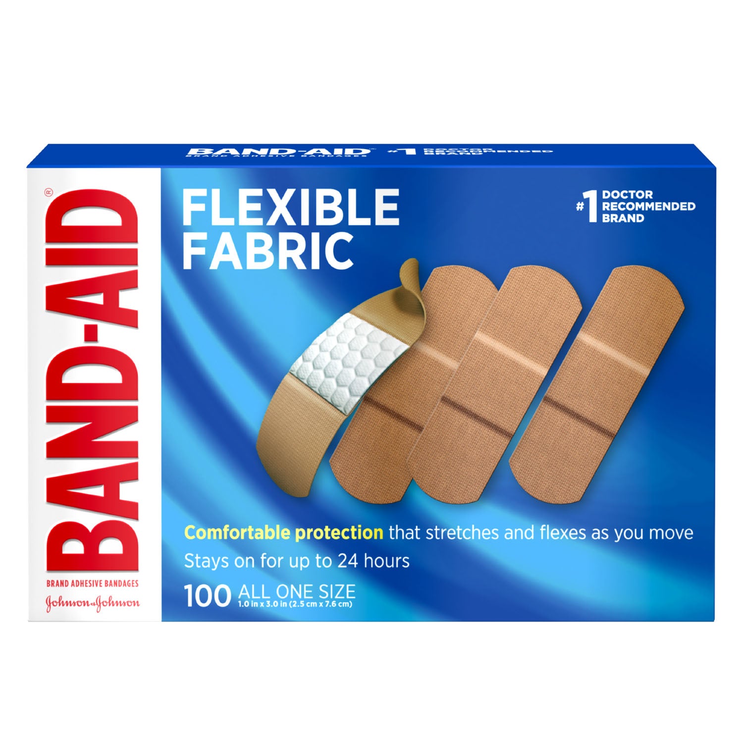 004444 - Kenvue - Tira de vendaje adhesivo, 1" x 3", 100/caja, 12 cajas/caja (96 cajas/paquete) (Solo EE. UU. continental e HI) (Precios sujetos a cambios sin previo aviso), caja