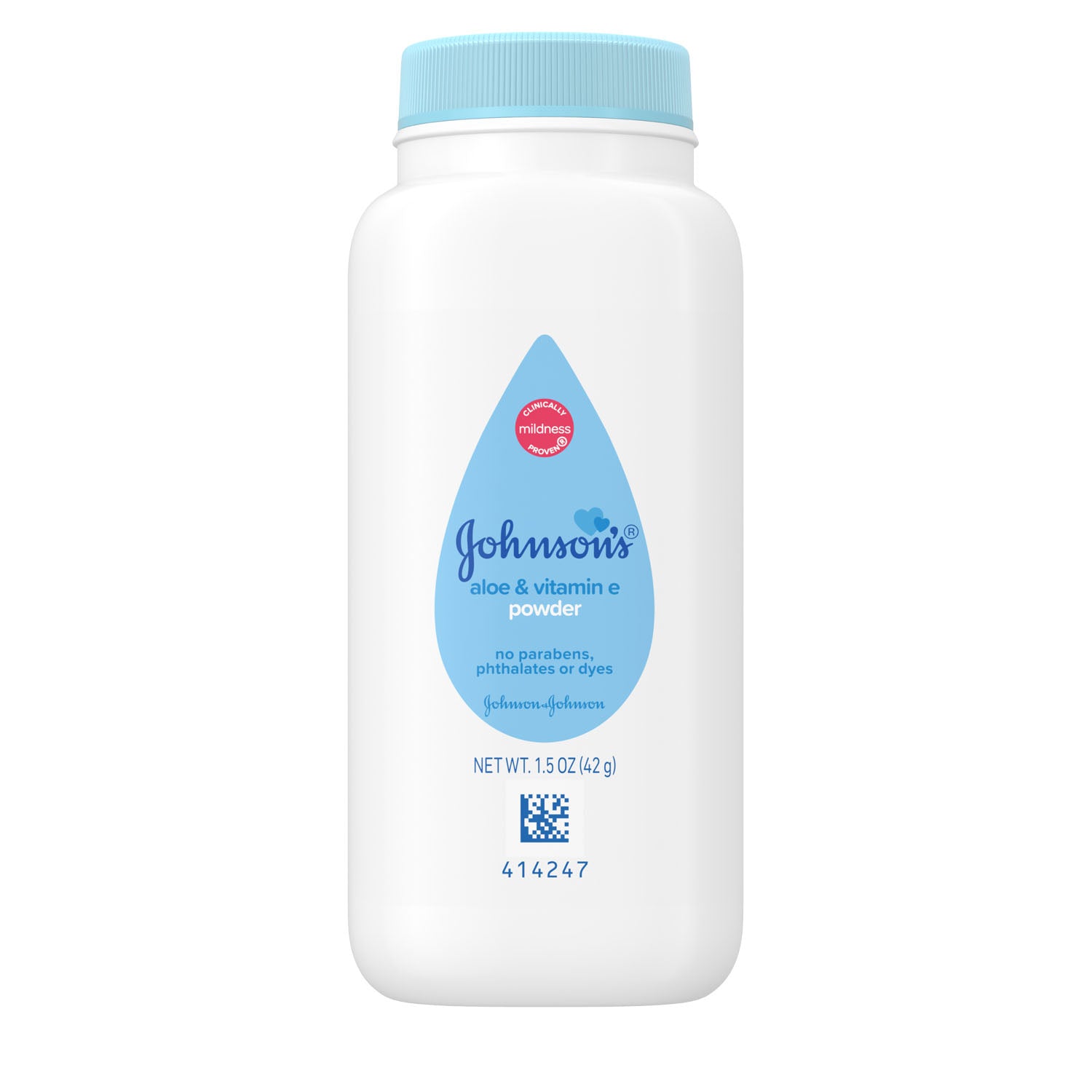 005256 - Kenvue - Talco para bebés de almidón de maíz con aloe vera y vitamina E, 1.5 oz, 96/caja (solo EE. UU. continental + HI) (Precios sujetos a cambios sin previo aviso), caja