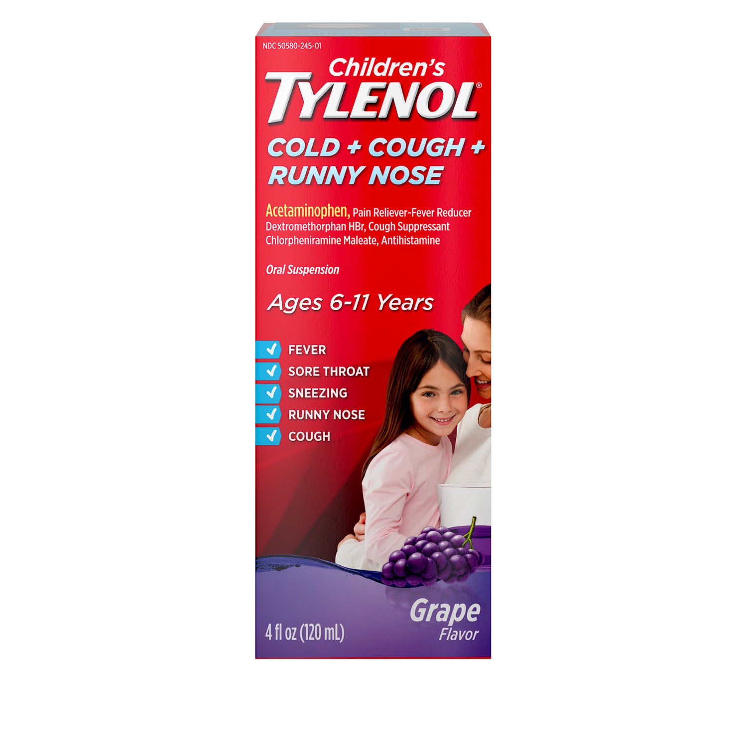 16103 - Kenvue - Tylenol para niños, de 6 a 11 años, para resfriado, tos y goteo nasal, sabor a uva, 113 ml (4 onzas líquidas), 6 cajas, 6 cajas (solo EE. UU. continental e Irlanda del Norte) (Precios sujetos a cambios sin previo aviso).