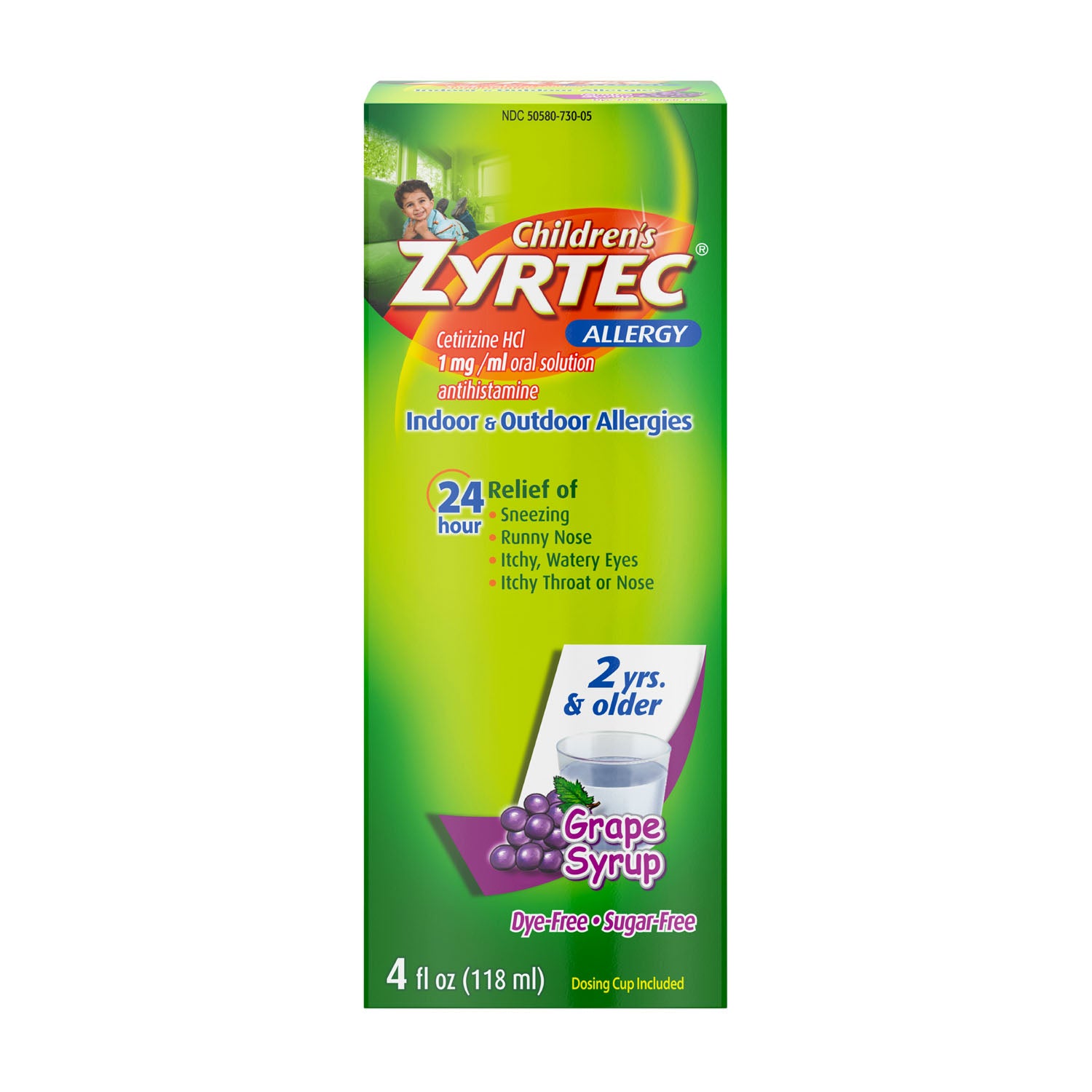 502090 - Kenvue - Zyrtec® Allergy Alivio de 24 horas, Niños (2 años o más), Jarabe de uva de 1 mg, Sin colorantes ni azúcar, 4 onzas líquidas, 3/caja, 12 cajas/caja (Solo EE. UU. continental + HI) (Precios sujetos a cambios sin previo aviso), caja