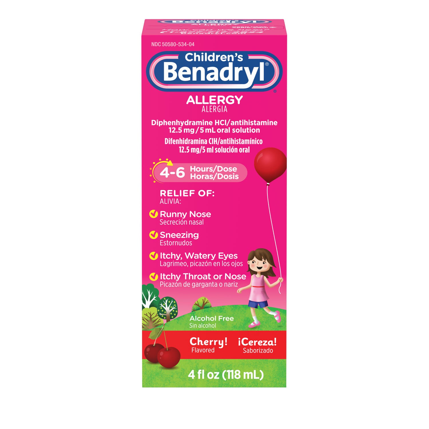53421 - Kenvue - Solución oral de Benadryl para niños, sabor a cereza, 4 onzas líquidas, paquete de 3, paquete de 12 (solo EE. UU. continental e HI) (precios sujetos a cambios sin previo aviso), caja
