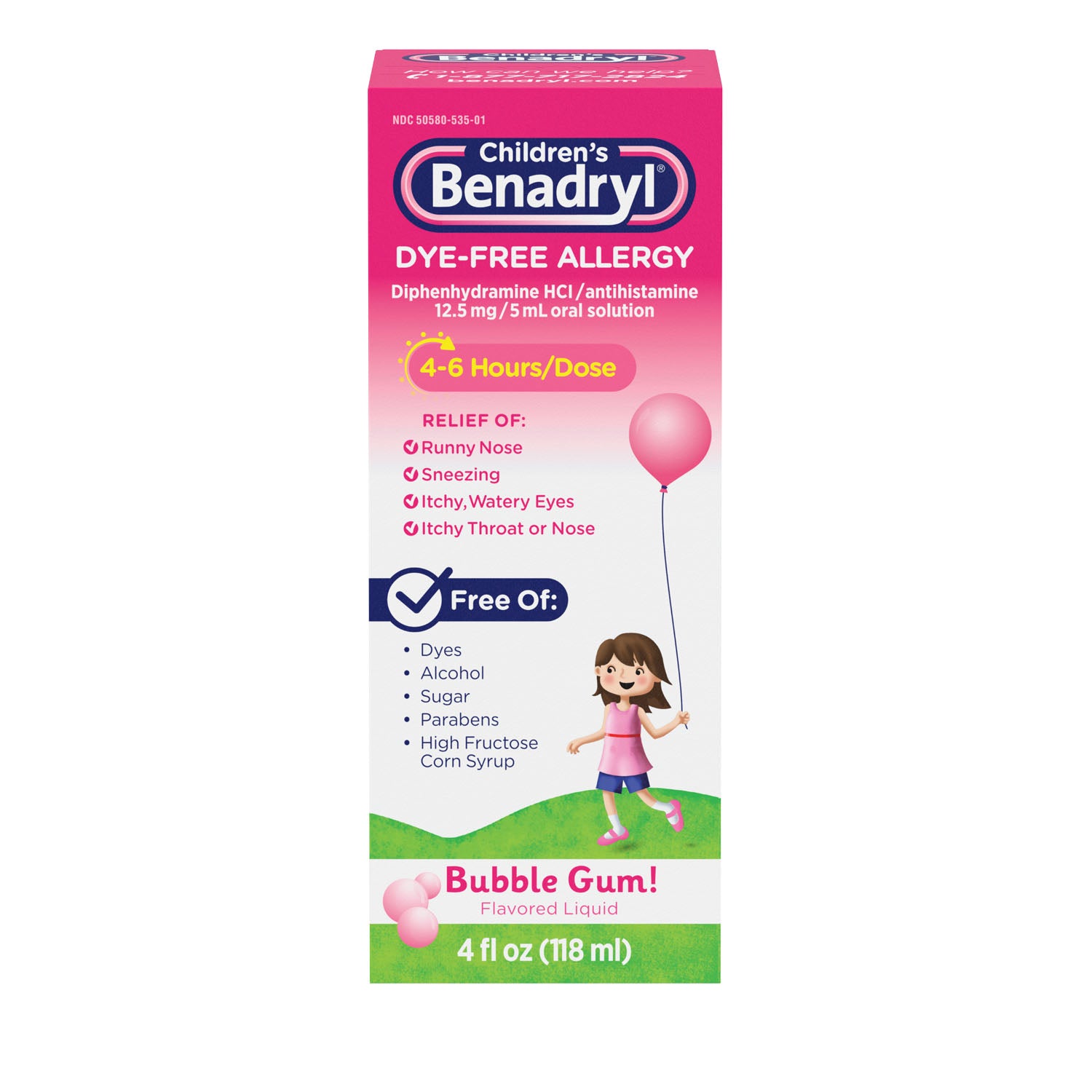53503 - Kenvue - Benadryl líquido para la alergia, para niños, chicle, sin colorantes, 4 onzas líquidas, 36 unidades (solo EE. UU. continentales e HI) (precios sujetos a cambios sin previo aviso), caja