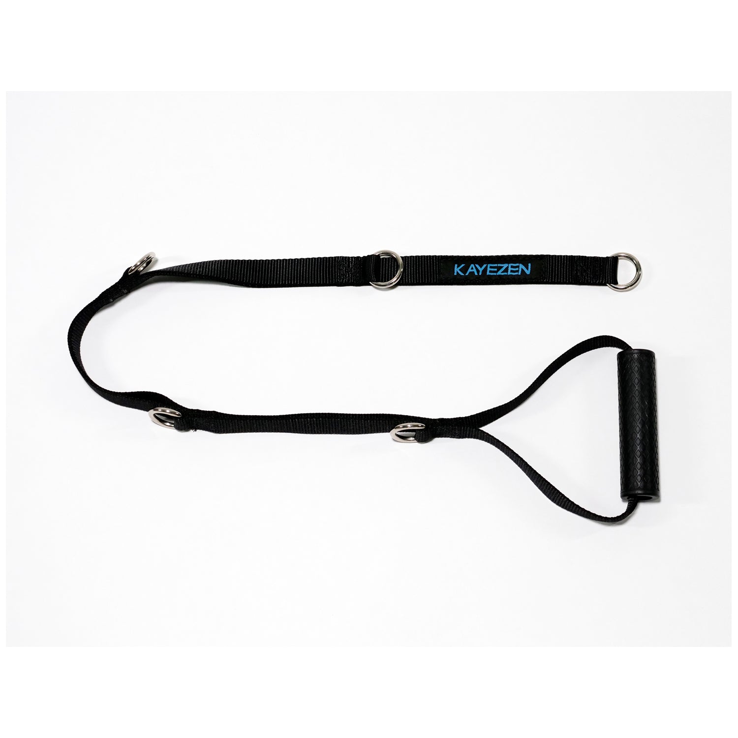 RQX-HNDL - Kayezen LLC - Long Strap Loop Handle, w/ 5 Rings Along Strap for Variety of Movements, Attach to VECTOR System w/ Carabiner for Exercises, 41"L w/ 6”W Hard Handle, Durable Black Nylon (Sold as a single handle) (Cannot be sold through any site