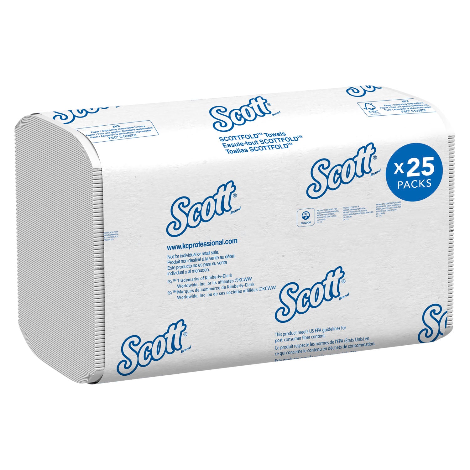 01960 - 金佰利專業用品 - Scott ScottFold M 毛巾，8.1 英寸 x 12.4 英寸，白色，175 條/包，25 包/箱（40 箱/托盤）（091453）（產品不得在 Amazon.com 或任何其他第三方網站上銷售箱）（僅限美國第三方地區），