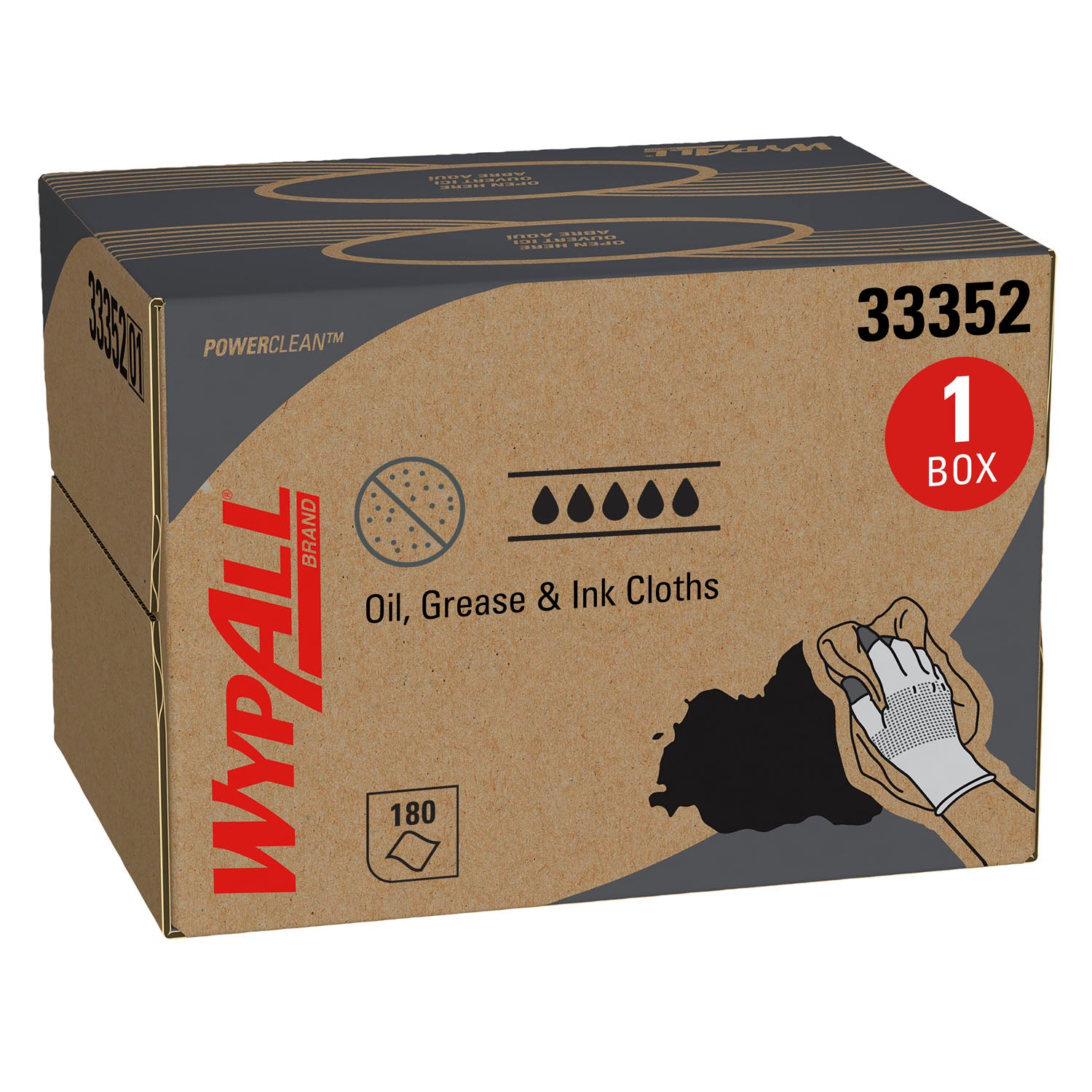 33352 - 金佰利專業 - WypAll® 油污、油脂和油墨清潔布，Brag™ 包裝盒，藍色，180 張，1 盒/箱（本產品不得在 Amazon.com 或任何其他第三方網站上銷售）（僅限美國地區），箱裝
