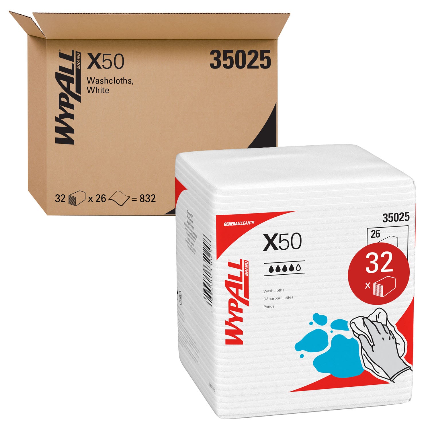 35025 - Kimberly-Clark Professional - WYPALL X50, 10" x 12½" Hydroknit, ¼ Fold, 26/pk, 32 pk/cs (Products cannot be sold on Amazon.com or any other 3rd party site) (US Only)    , cs