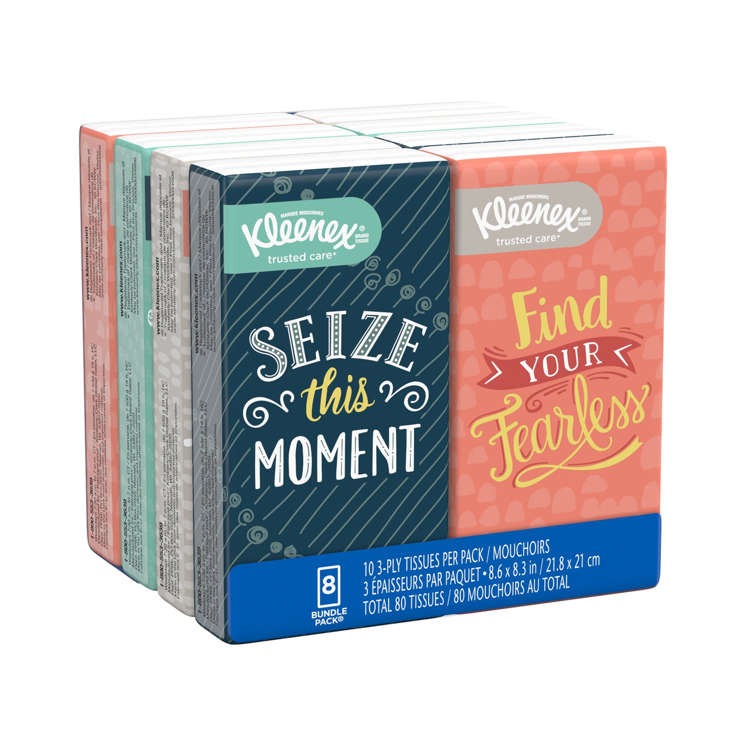 46651 - Kimberly-Clark Consumer - Pañuelos faciales Kleenex®, paquete de bolsillo, 10/paquete, 8/paquete, 12 paquetes/caja (solo EE. UU.), caja