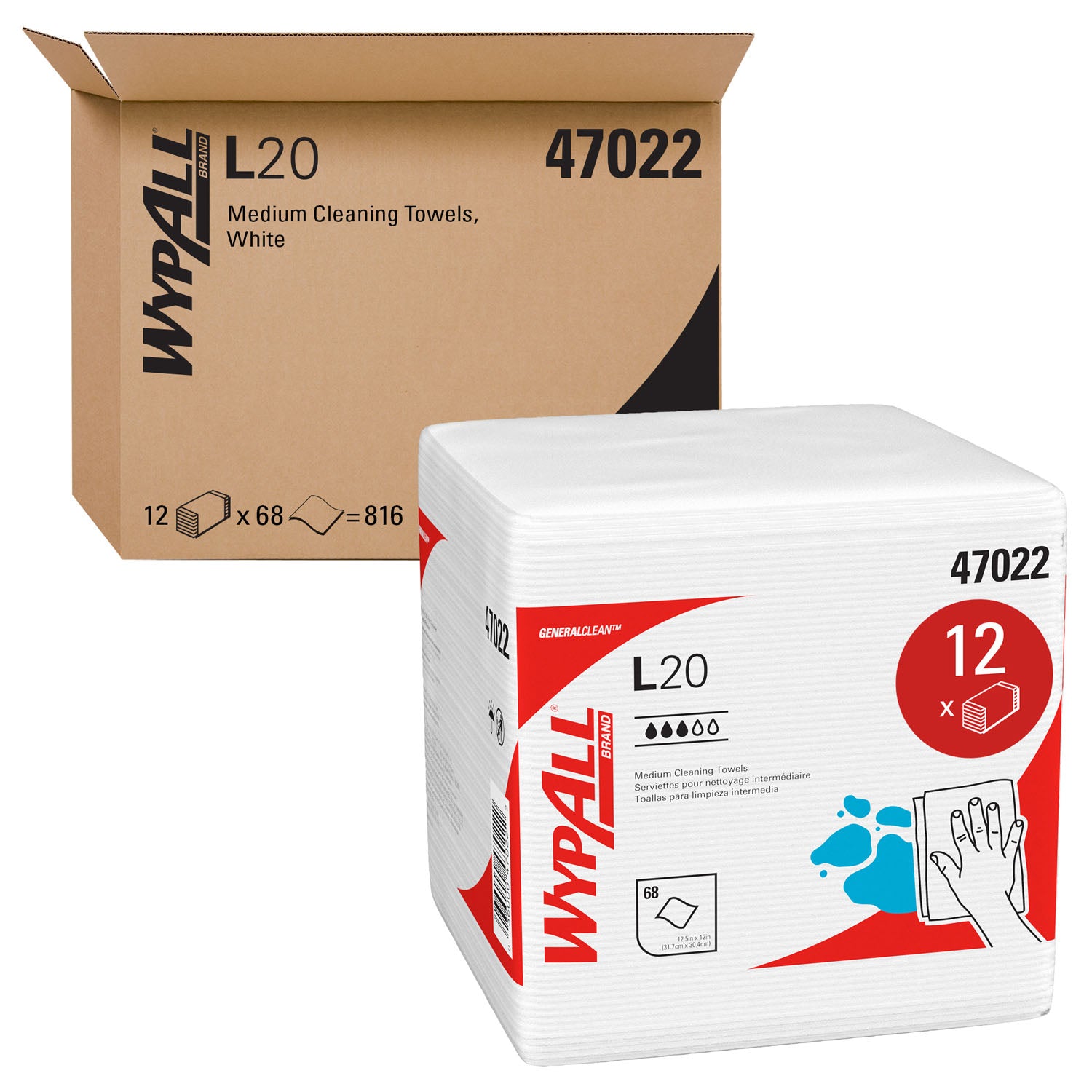 47022 - Kimberly-Clark Professional - WYPALL L20 Wipers, White, 12½" x 12", Quarterfold, 68/bx, 12bx/cs (Products cannot be sold on Amazon.com or any other 3rd party site) (US Only)    , cs