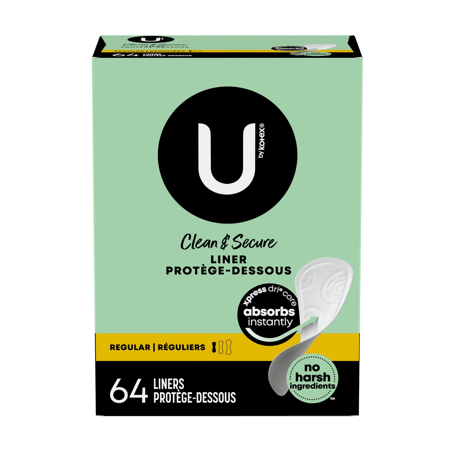 01396 - Kimberly-Clark Consumer - Protector diario U by Kotex® Security®, absorción ligera, largo regular, sin perfume, paquete de 64, paquete de 8 (solo EE. UU.), caja