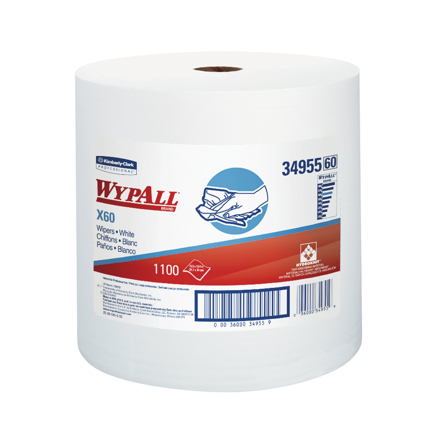 34955 - Kimberly-Clark Professional - WYPALL X60 Jumbo Roll, 13.4" x 12½", White, 1100 wipers/rl (Products cannot be sold on Amazon.com or any other 3rd party site) (US Only)    , ea