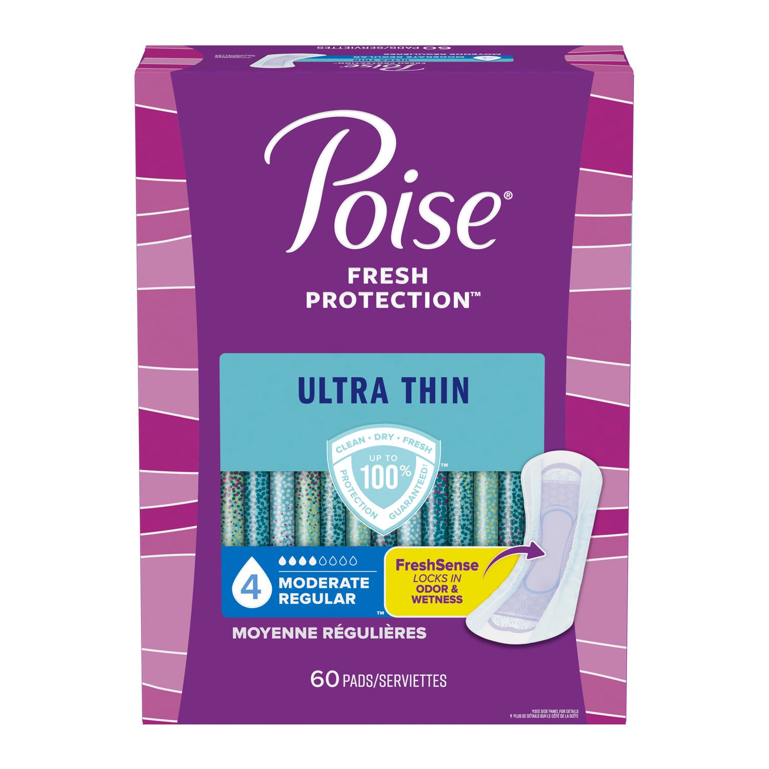 51397 - Kimberly-Clark Consumer - Toallas higiénicas Poise, ultrafinas, absorción moderada, regulares, paquete de 60, paquete de 3 (solo EE. UU.), caja