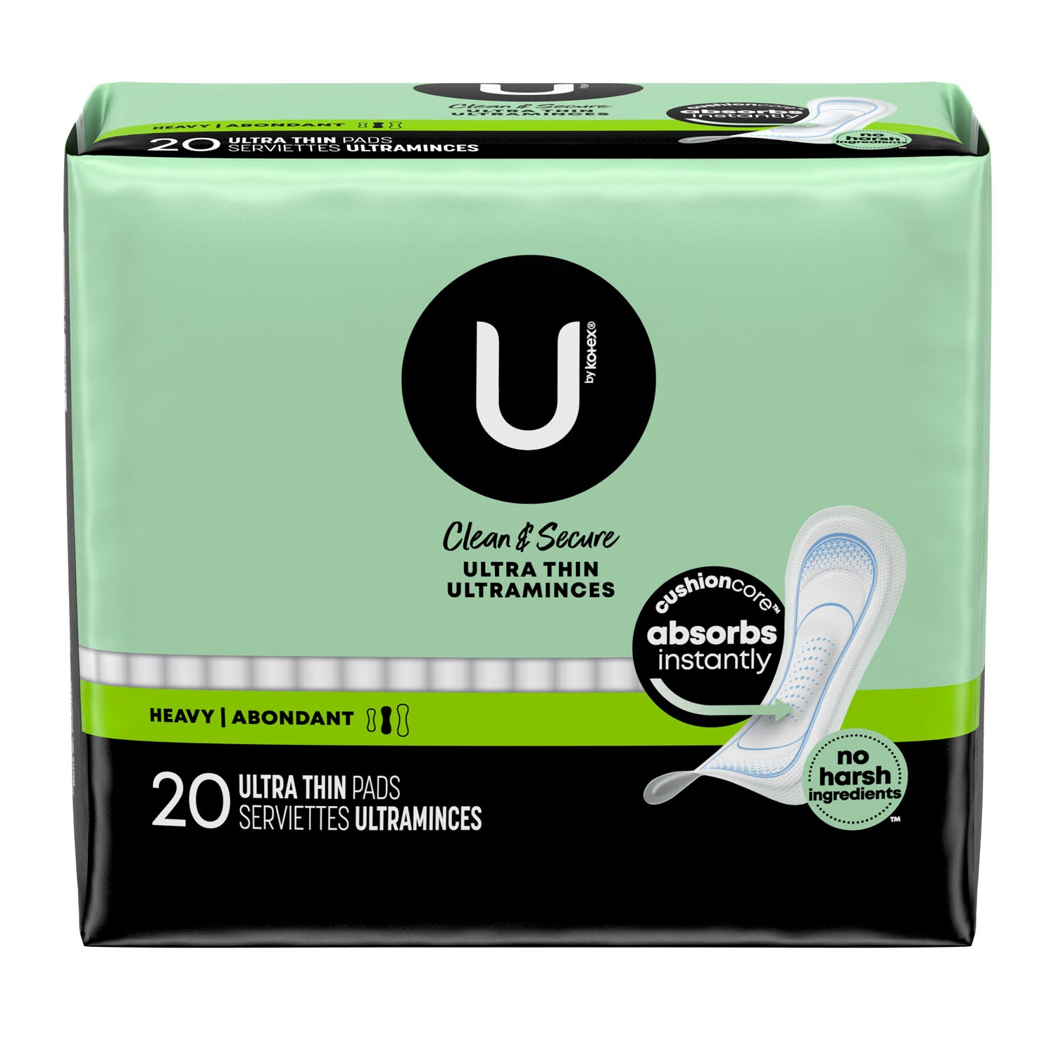53088 - Kimberly-Clark Consumer - U by Kotex® Heavy Pads, Premium, Ultra Thin, 20/pk, 8 pk/cs (US Only)    , cs