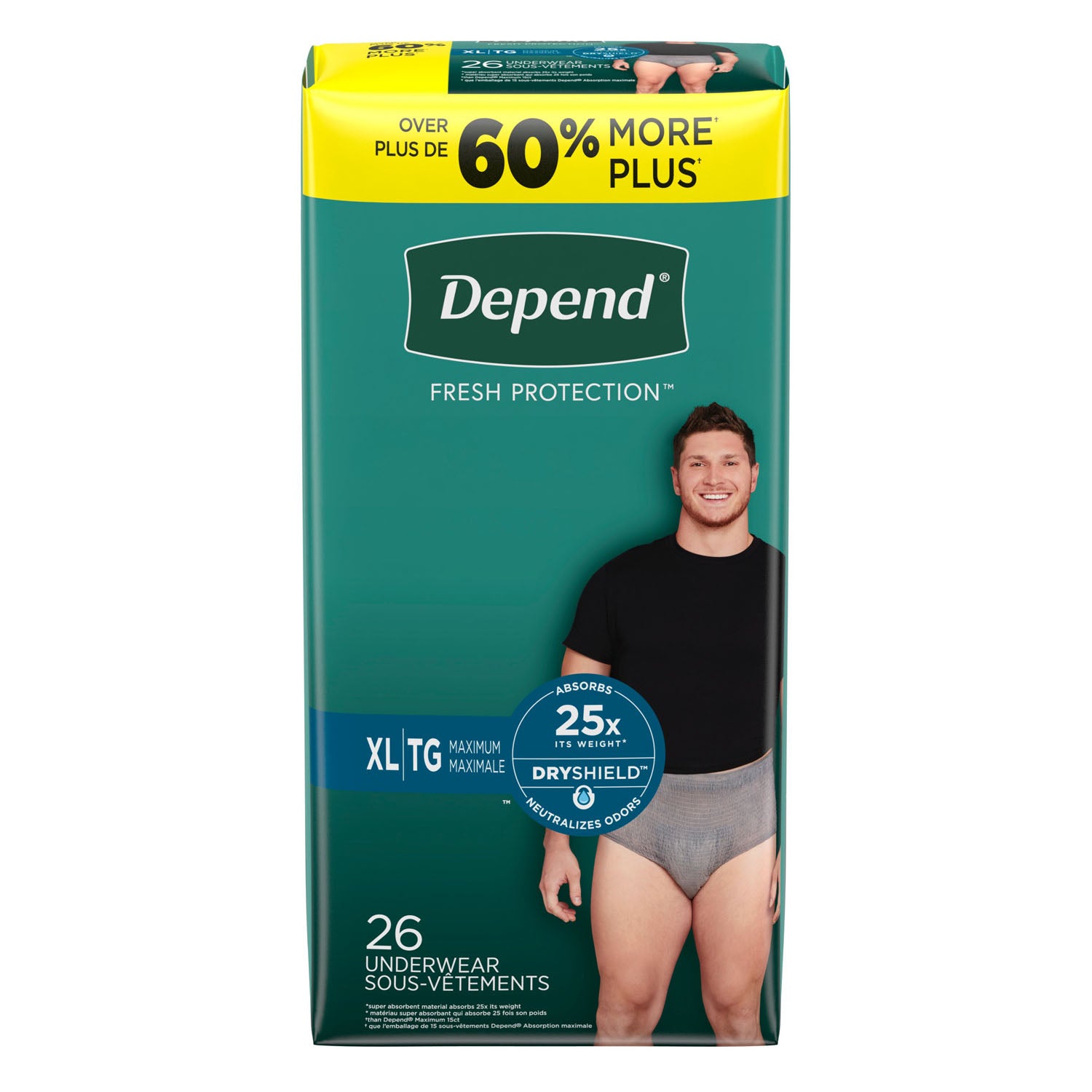 53746 - Kimberly-Clark Consumer - Ropa interior, máxima absorción, extragrande, para hombre, gris, paquete de 26, paquete de 2/caja (solo EE. UU.), caja