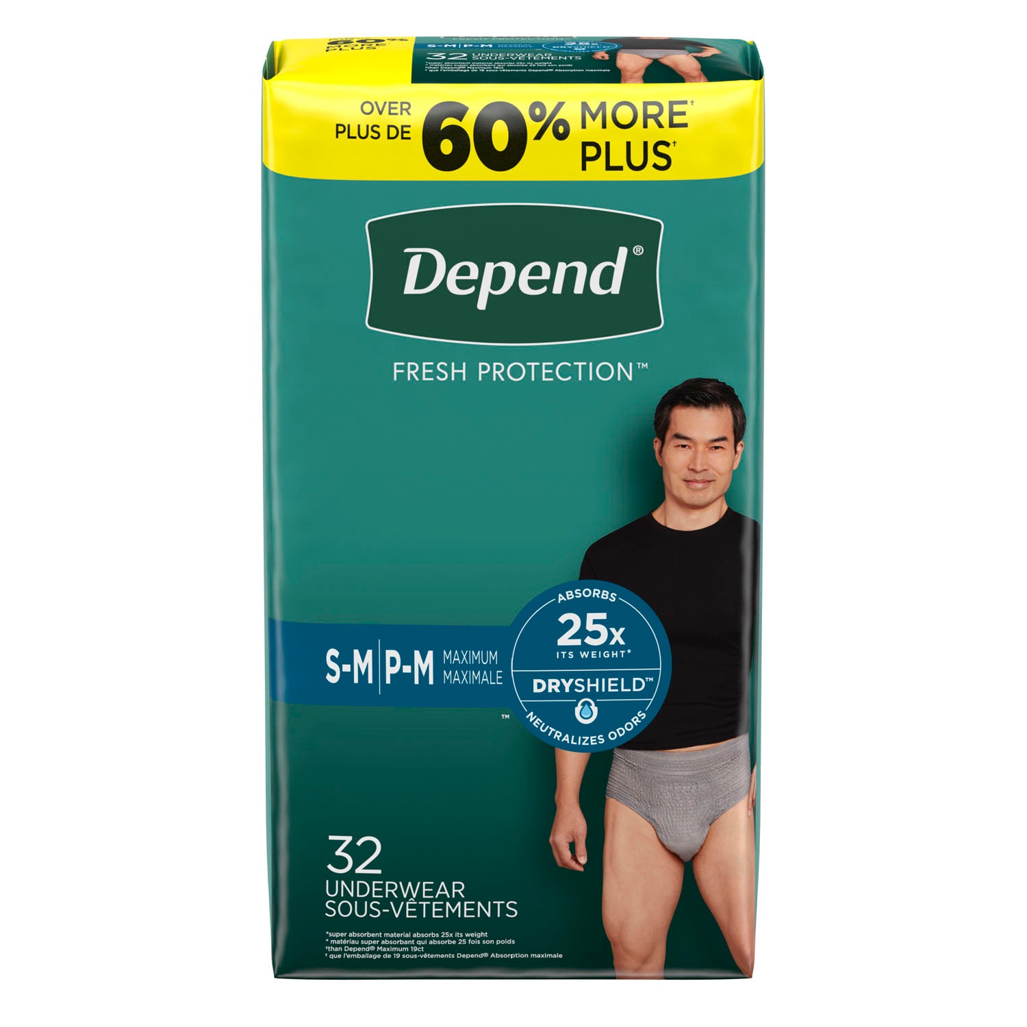 53748 - Kimberly-Clark Consumer - Underwear, Maximum Absorbency, Small/ Medium, Men, Grey, 32/pk, 2 pk/cs (US Only)    , cs