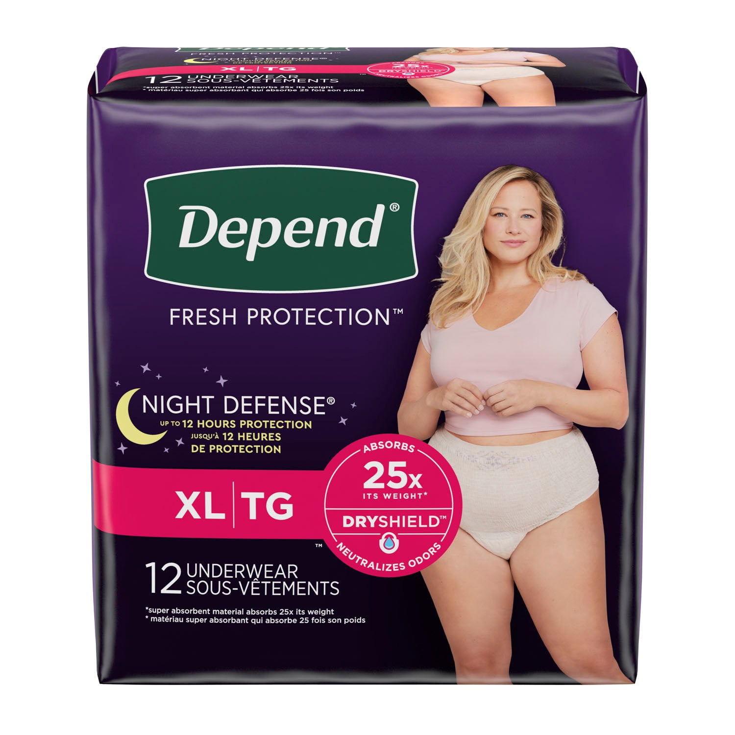 55154 - Kimberly-Clark Consumer - Depend Night Defense Overnite Underwear, Blush, Female, X-Large, 12/pk, 4pk/cs (US Only)    , cs