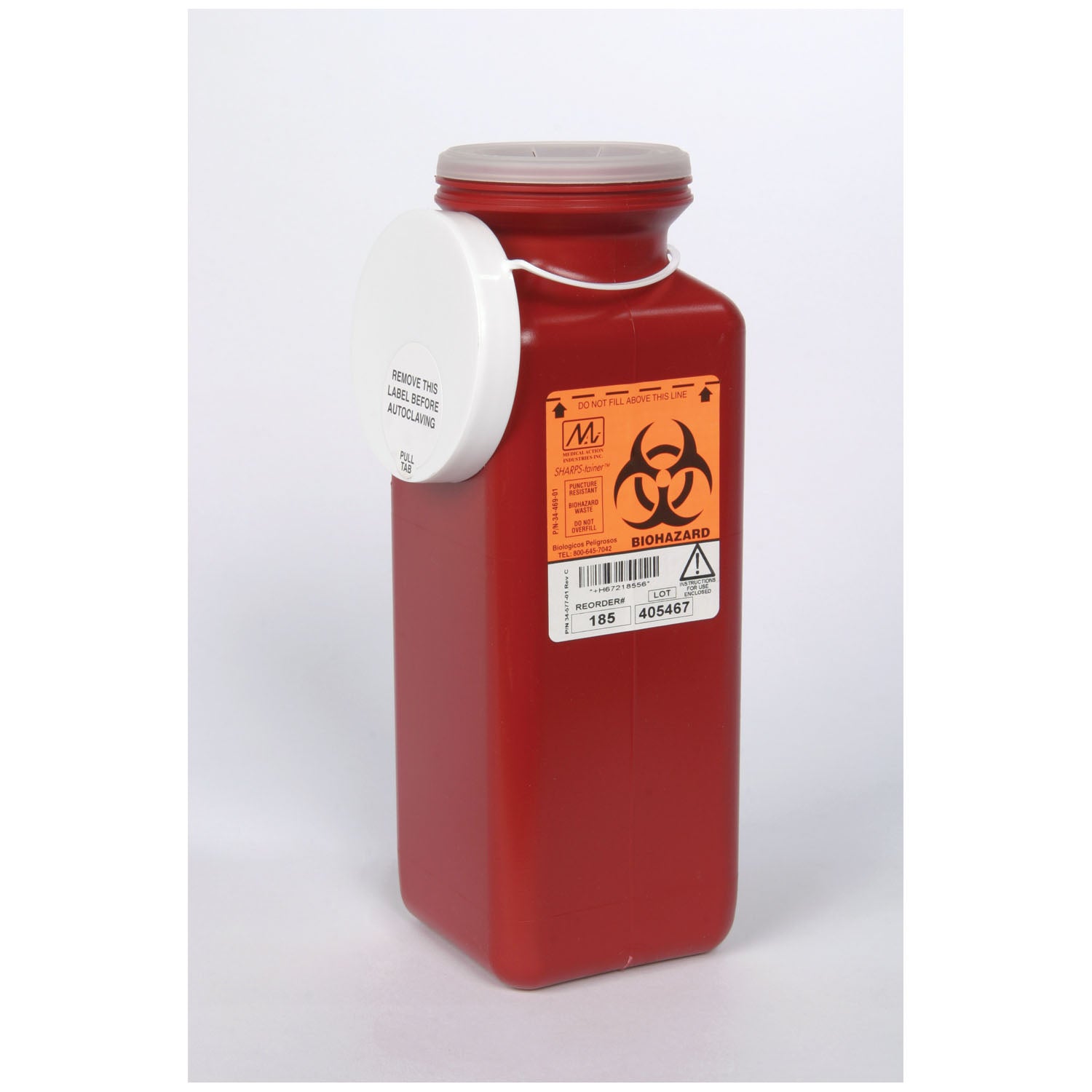 185 - Medegen Medical Products, LLC - Sharps Container 1.7 Qt, Tamper Resistant Lid, Red, 3½"D x 3½"W x 10"H, 20/cs (24 cs/plt)    , cs