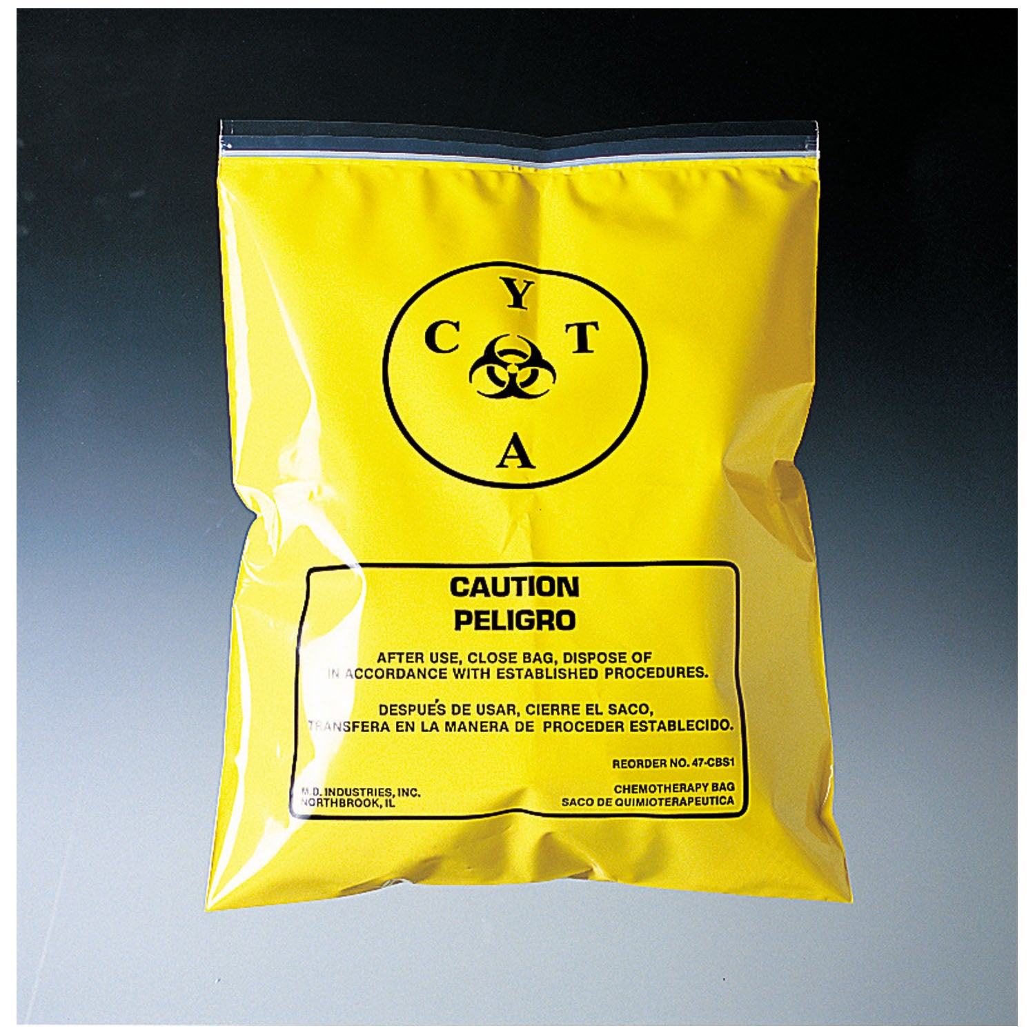 47-CBS1 - Medegen Medical Products, LLC - CYTA 運輸包，12 英寸 x 15 英寸，黑底黃字，拉鍊封口，100 個/箱（定制 - 按訂單生產 - 請致電詢價），箱