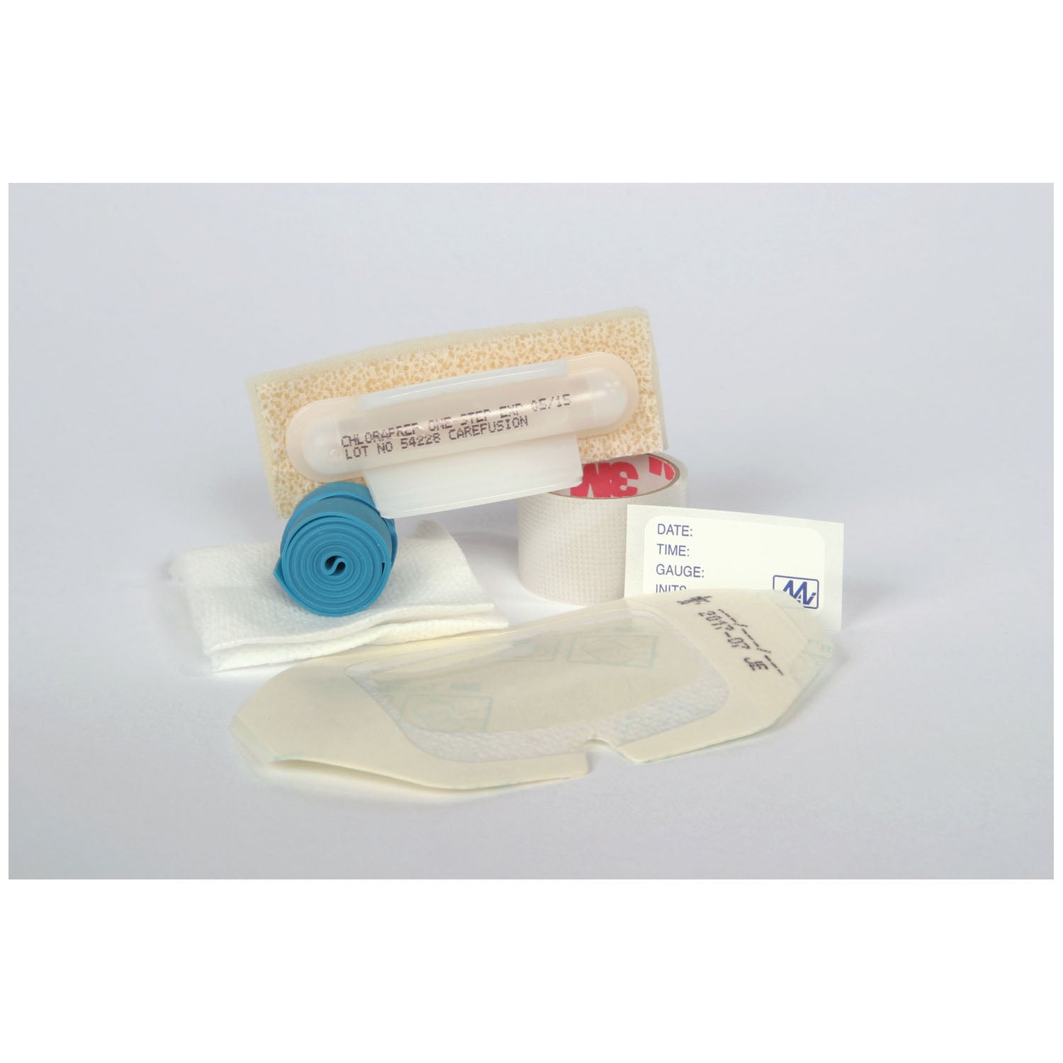 68849 - Medical Action Industries - 靜脈輸液包，內含：靜脈輸液更換標籤、18吋Transpore™膠帶、止血帶、Tegaderm®帶切口敷料、4層無紡布紗布海綿和1.5毫升FREPP®塗抹器，100個/箱