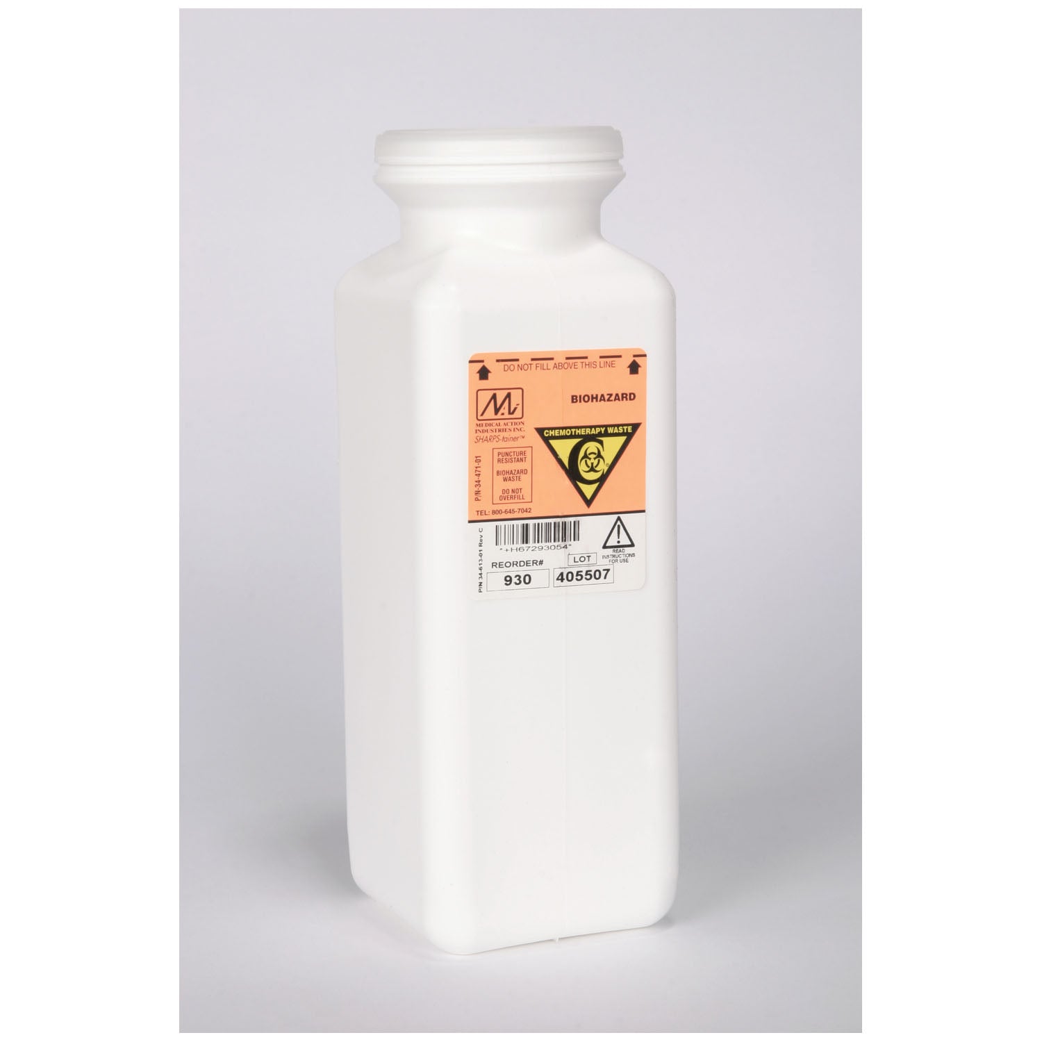 930 - Medegen Medical Products, LLC - Contenedores para objetos punzantes, no apilables, para contener residuos de quimioterapia, polipropileno, blanco, 20 unidades