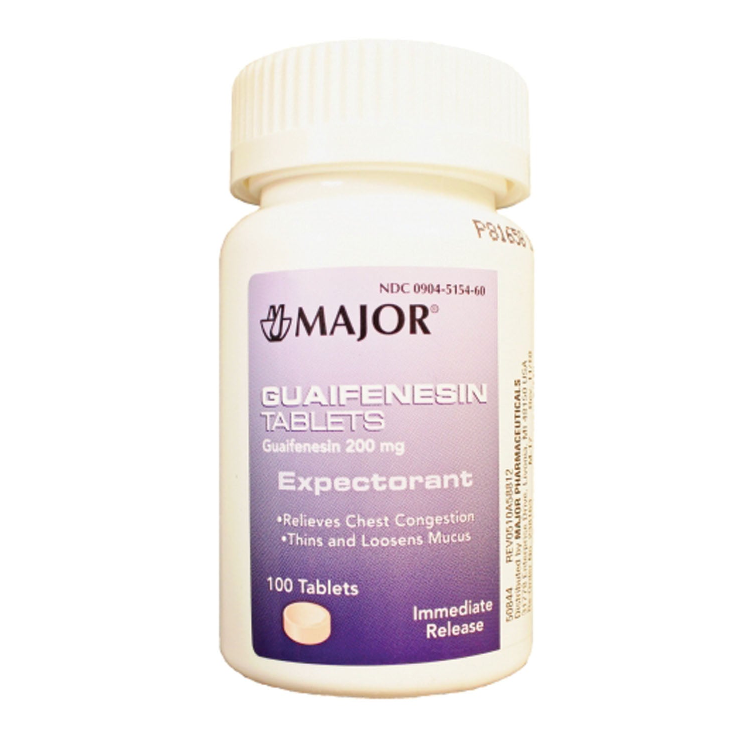 238162 - Major Pharmaceuticals - Guaifenesin, 200mg, 100s, Compare to Organidin®, 24/cs, NDC# 00904-5154-60 (US Only) (Products cannot be sold to retail stores or online retailers such as Amazon, Walmart, eBay, Alibaba, etc.)    , cs