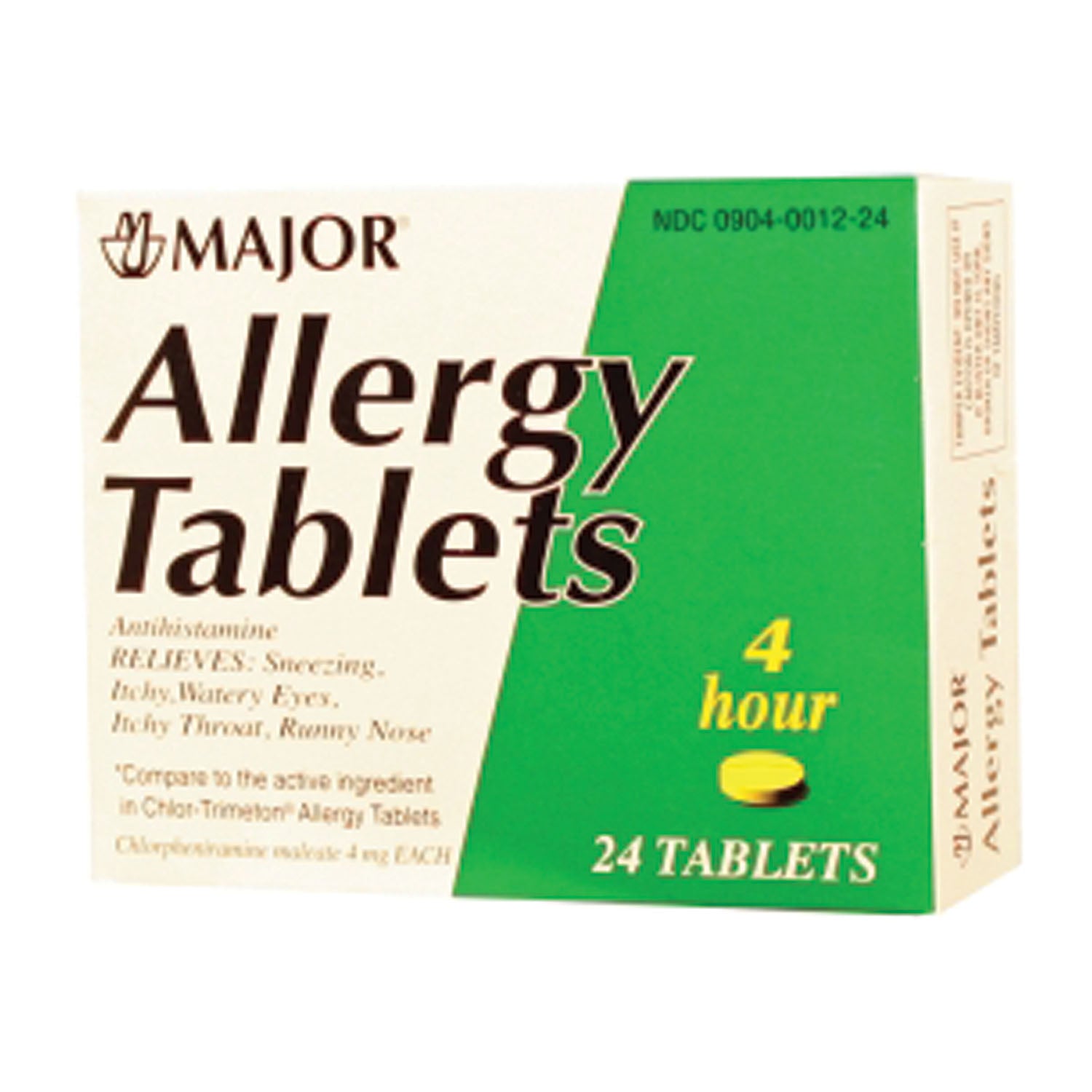 700790 - Major Pharmaceuticals - Allergy Tablets, 4mg, 24s, Compare to Chlor-Trimeton® Tabs, NDC# 00904-0012-24 (US Only) (Products cannot be sold to retail stores or online retailers such as Amazon, Walmart, eBay, Alibaba, etc.)    , ea