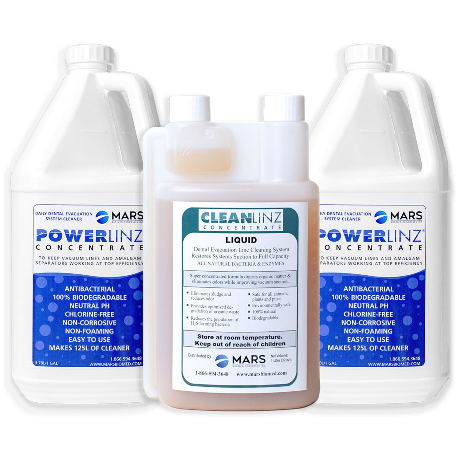 LINZ3PACK - MARS Bio-Med Processes Inc - LINZ 3 件裝排氣管路清潔劑，包含：1 瓶 32 盎司裝 CleanLINZ 和 2 瓶 1 加侖裝 PowerLINZ。 （限代出貨）