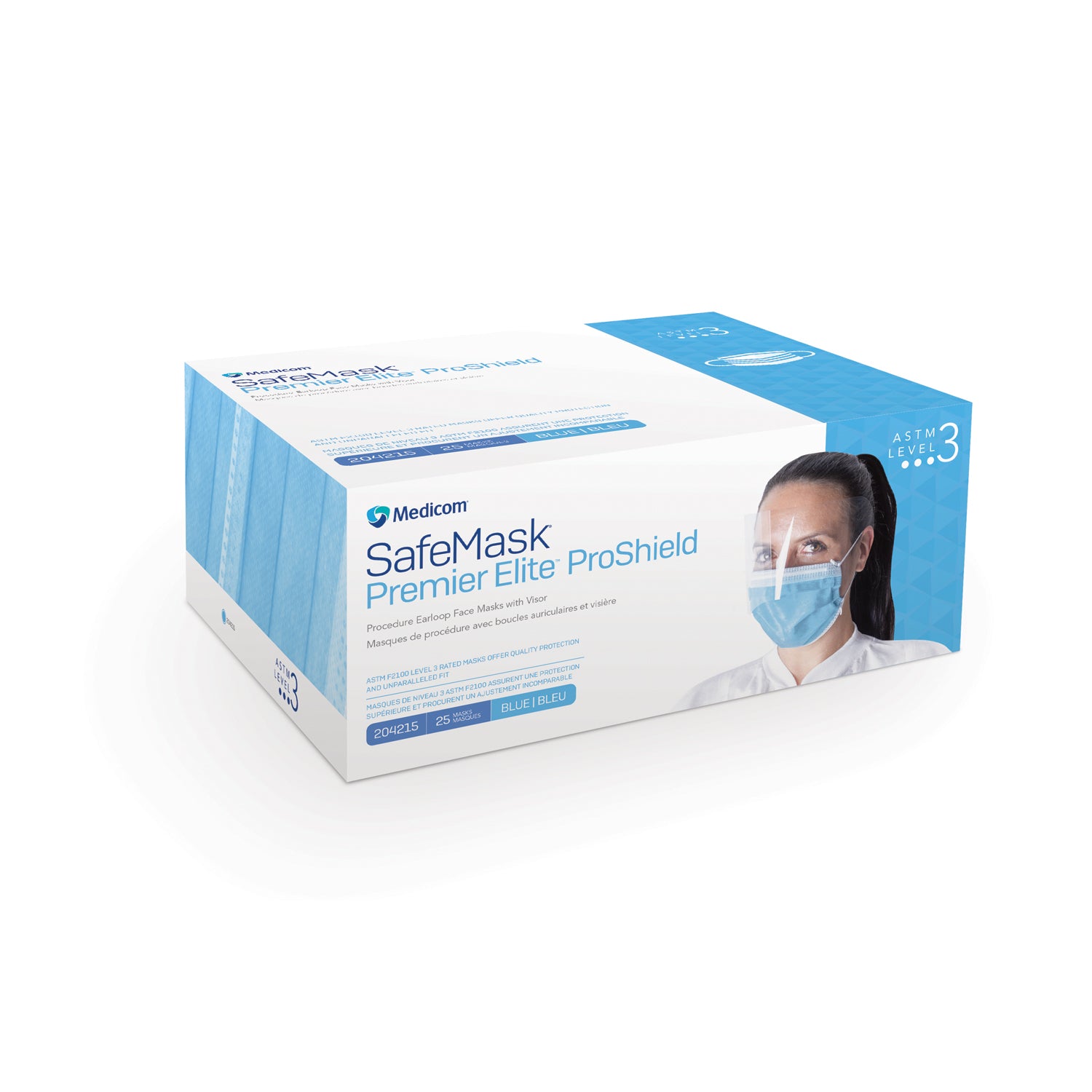 204215 - Medicom, Inc. - Premier Elite™ ProShield Earloop Mask with Visor, ASTM Level 3, Blue, 25/bx, 4 bx/cs (Not Available for sale into Canada)     , cs