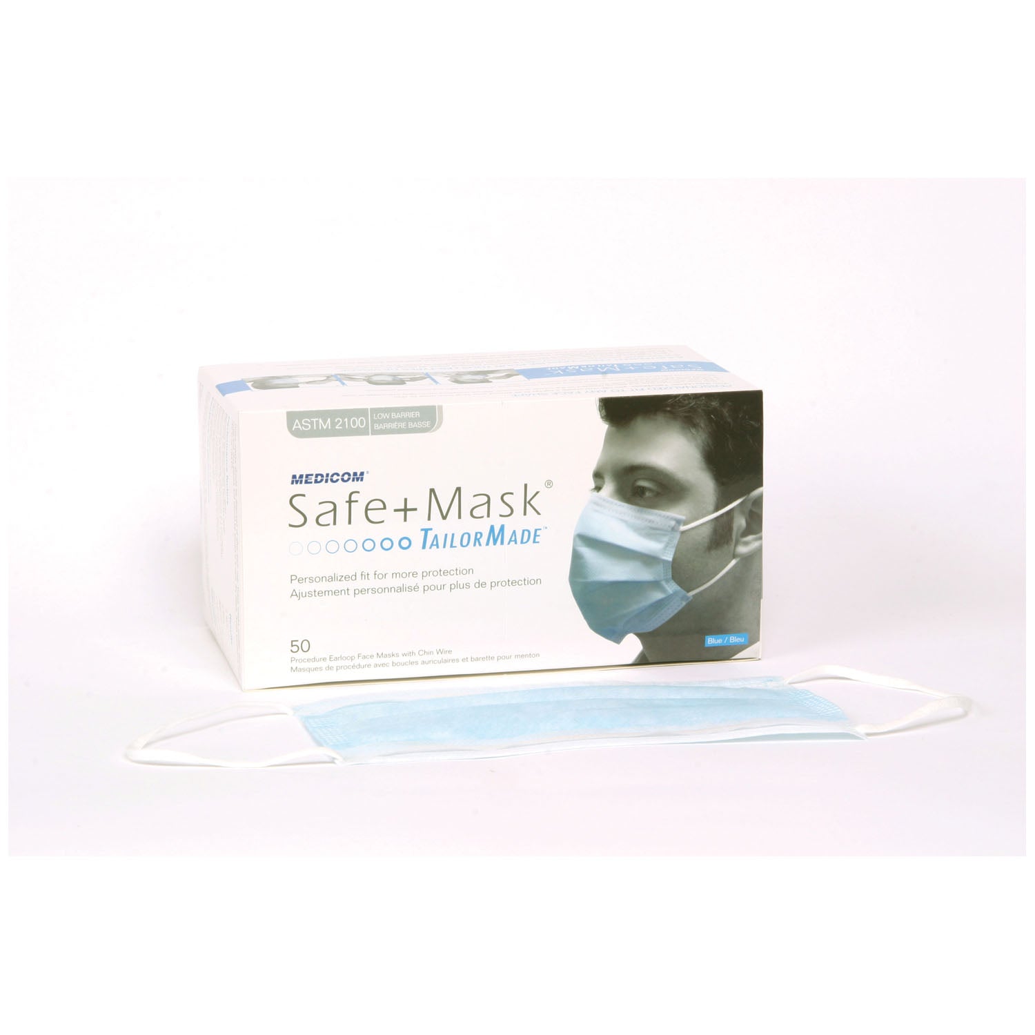 2070 - Medicom, Inc. - Procedure Earloop Mask with Chin Wire, ASTM LEVEL 1 Low Barrier, Blue, 50/bx, 10 bx/cs (Not Available for sale into Canada)    , cs