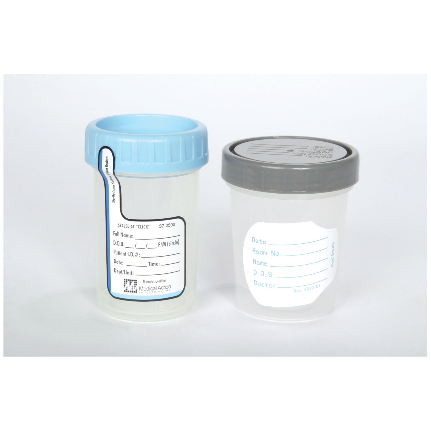 01063 - Medegen Medical Products, LLC - Contenedor para muestras, ClikSeal™ estéril, sello de seguridad, tapa de rosca, graduaciones: onzas de 0,25 a 4 a 0,25 oz, cc de 20 a 120 a 10 cc, desechable, sin látex (LF), 100/g, 3 g/caja (18 cajas/plt), caja