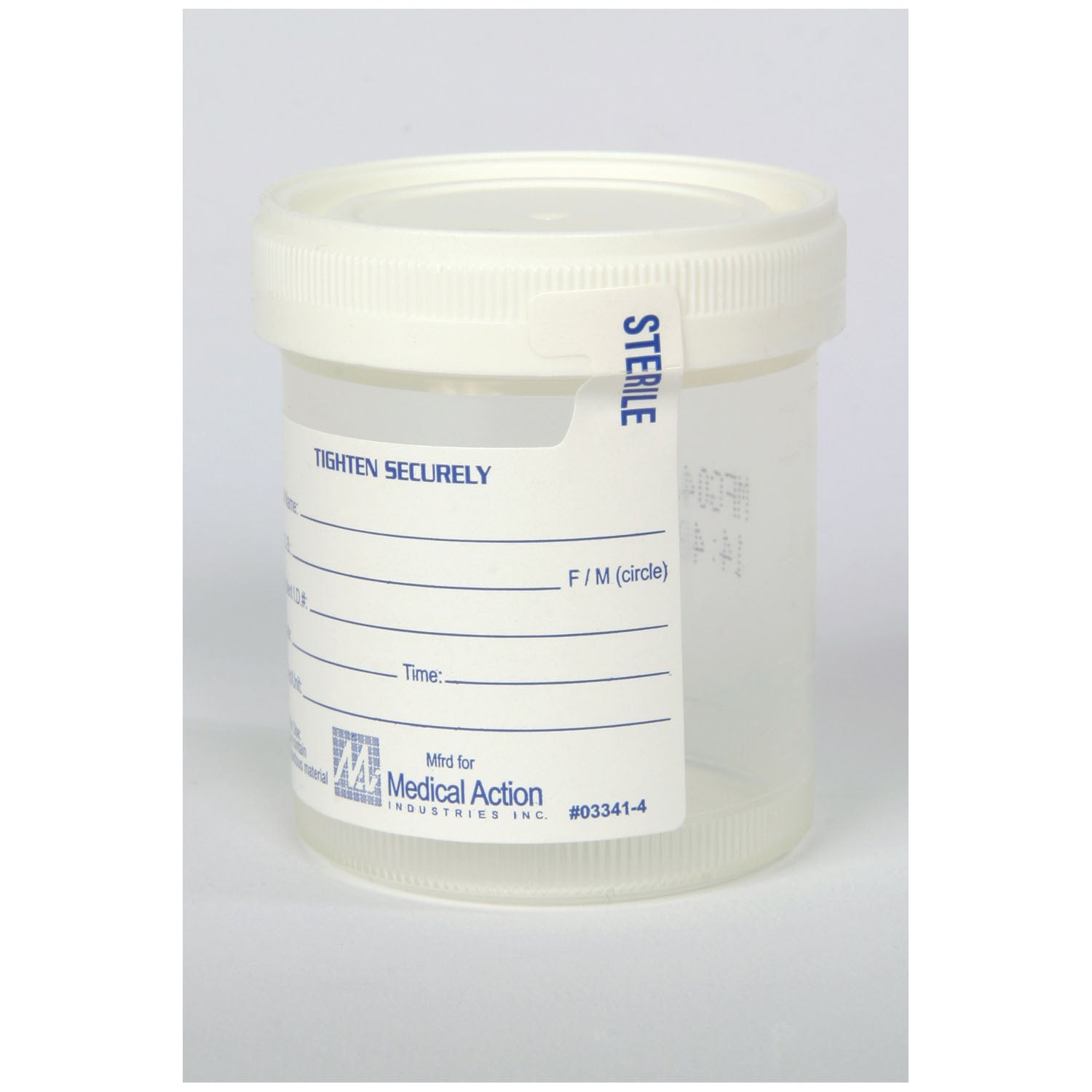 M4937 - Medegen Medical Products, LLC - Recipiente para muestras de boca ancha Gent-L-Kare®, 3 oz, tapa blanca, sello y etiqueta de esterilidad, graduado en incrementos de 20, 40, 60, 80 y 90 ml, 100/g, 4 g/caja, caja