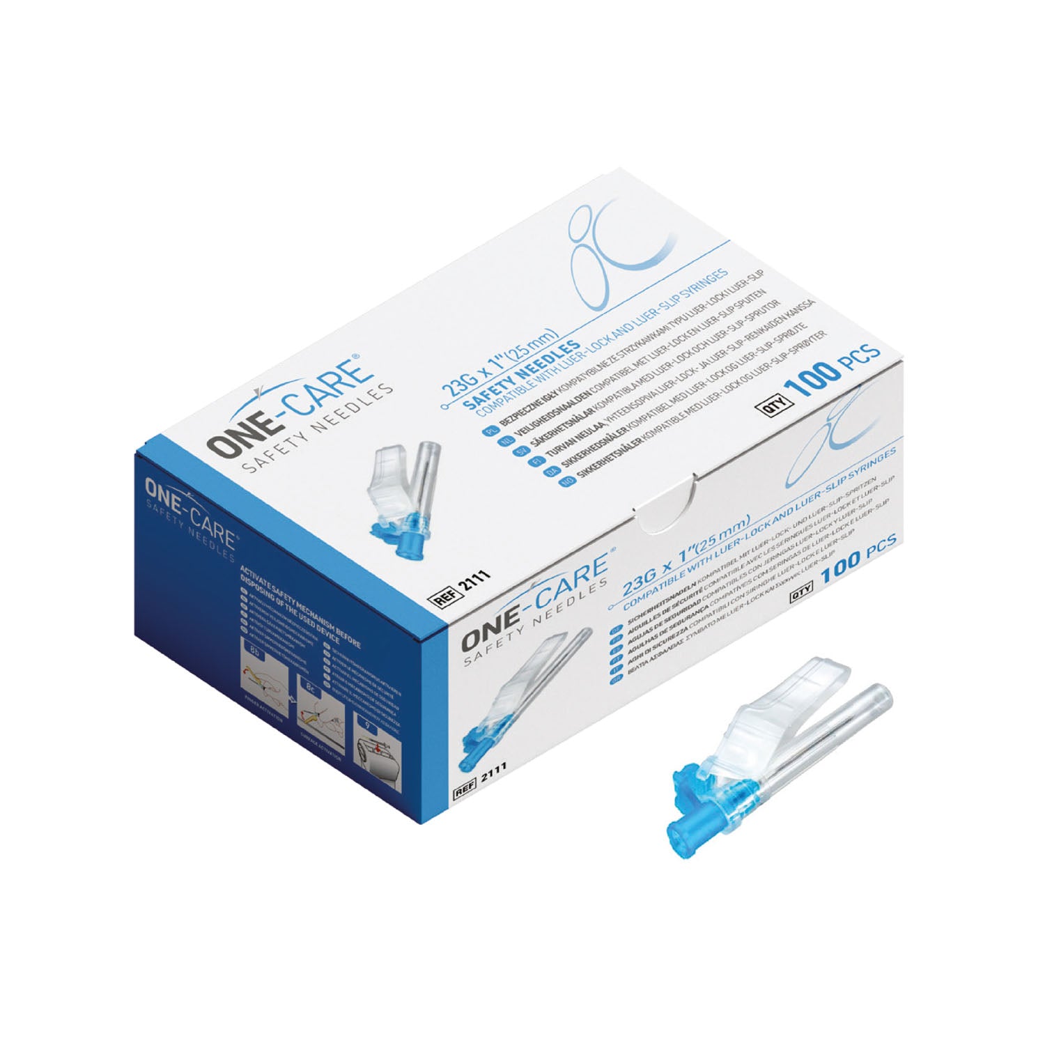 2111 - MediVena - Agujas de seguridad, 23G x 1'' (25 mm), caja de 100