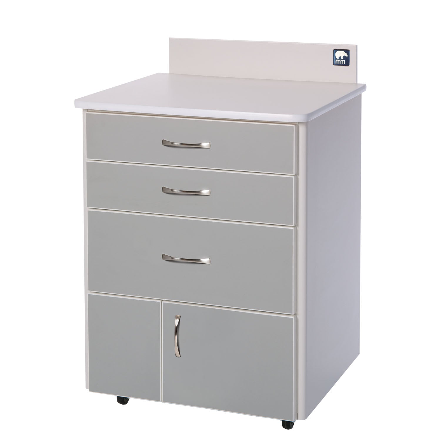 MTC-AS-205 - MTI - Medical Technology Industries, Inc. - MTC-AS 移動櫃，三個抽屜，雙門，鴿灰色層壓板，白色飾邊（僅限代發貨）（美國大陸和加拿大），每個