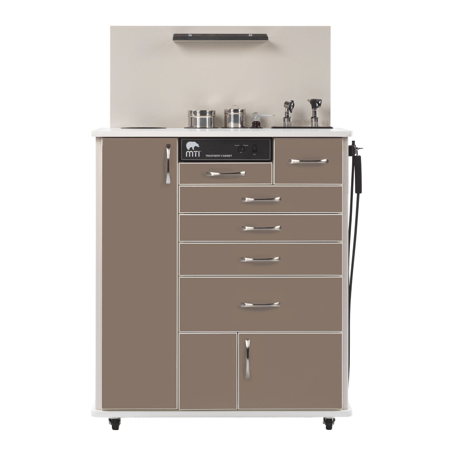 TC100DS-101-207 - MTI - Medical Technology Industries, Inc. - TC100DS 耳鼻喉科立式櫃，帶側邊儲物空間，標準配置 1，層壓板陰影飾面，白色邊框（僅限代發貨）（美國大陸和加拿大），每個