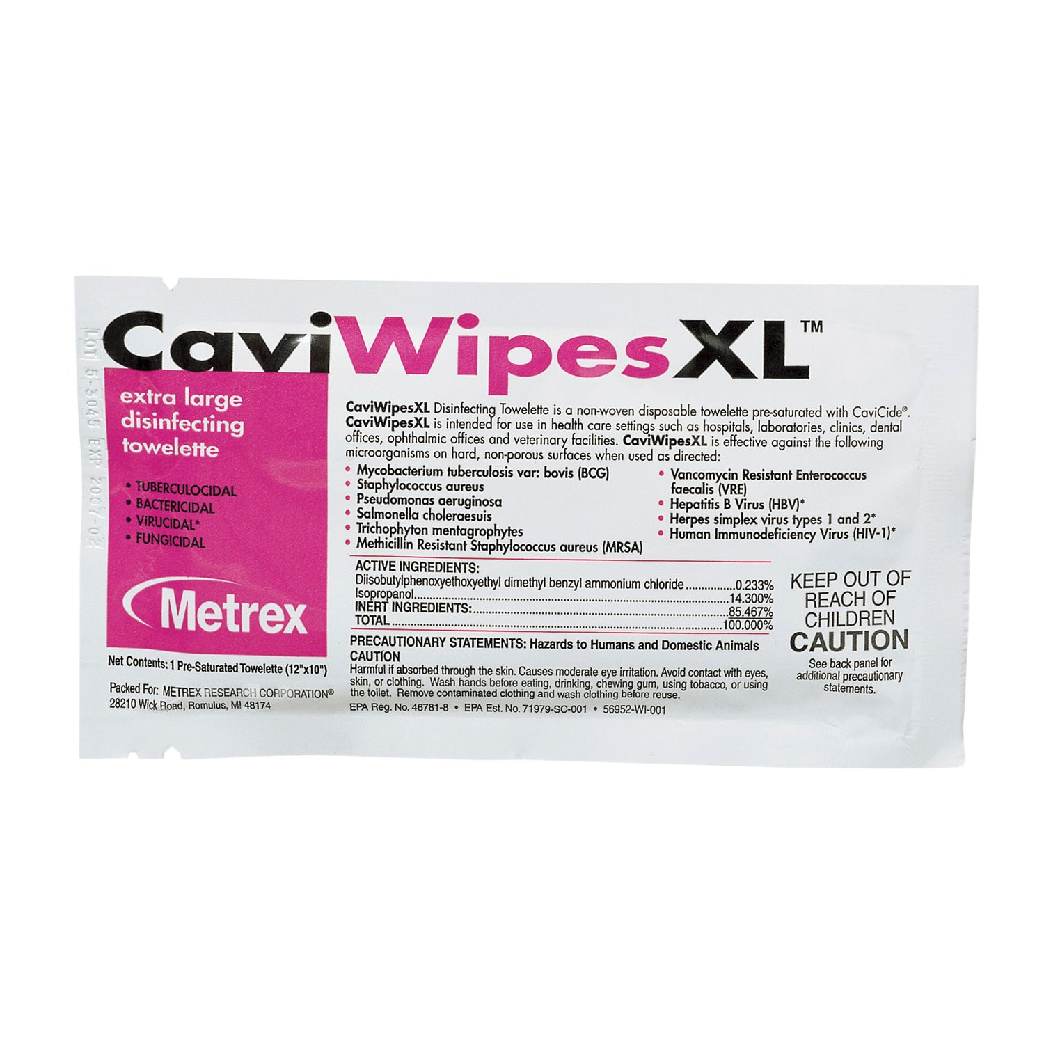 13-1155 - Metrex Research Corporation - XL CaviWipes, Single, 50/bx, 6 bx/cs (42 cs/plt) (091265) (US Only)    , cs