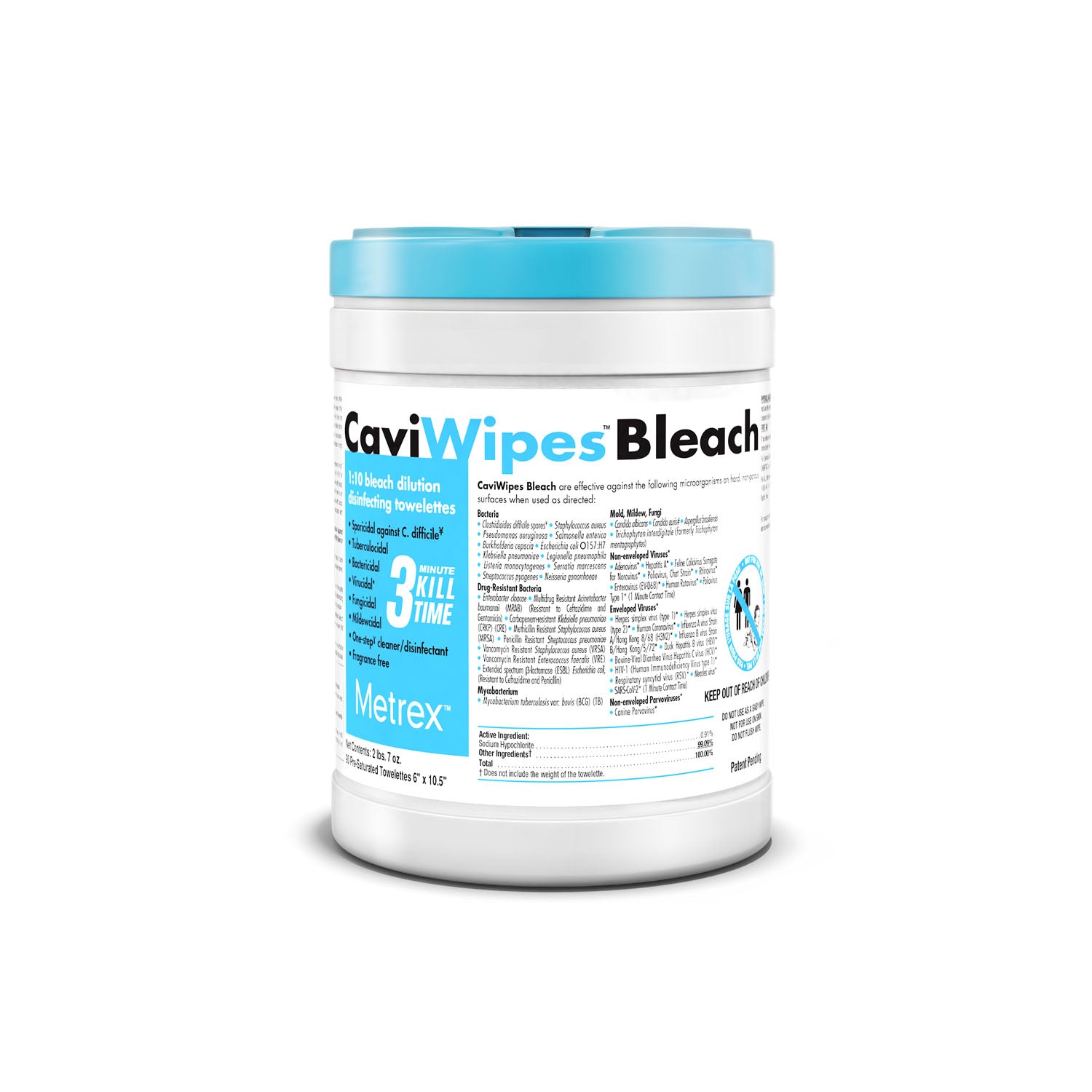 13-9100 - Metrex Research Corporation - CaviWipe™ Bleach, 6" x 10.5", 90 singles/ctn, 12 ctn/cs (30 cs/plt) (US Only)    , cs