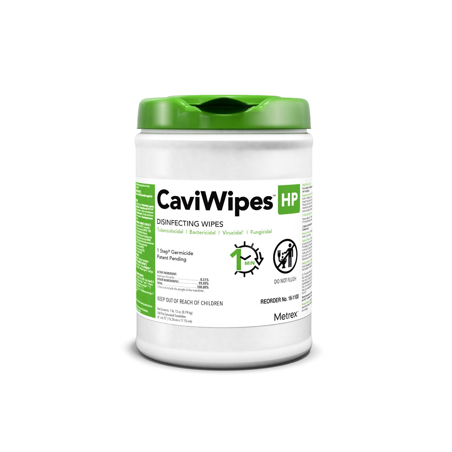 16-1100 - Metrex Research Corporation - CaviWipes™ HP, 6" x 6.75", 160 Wipes per Canister, 12 can/cs (US Only)    , cs