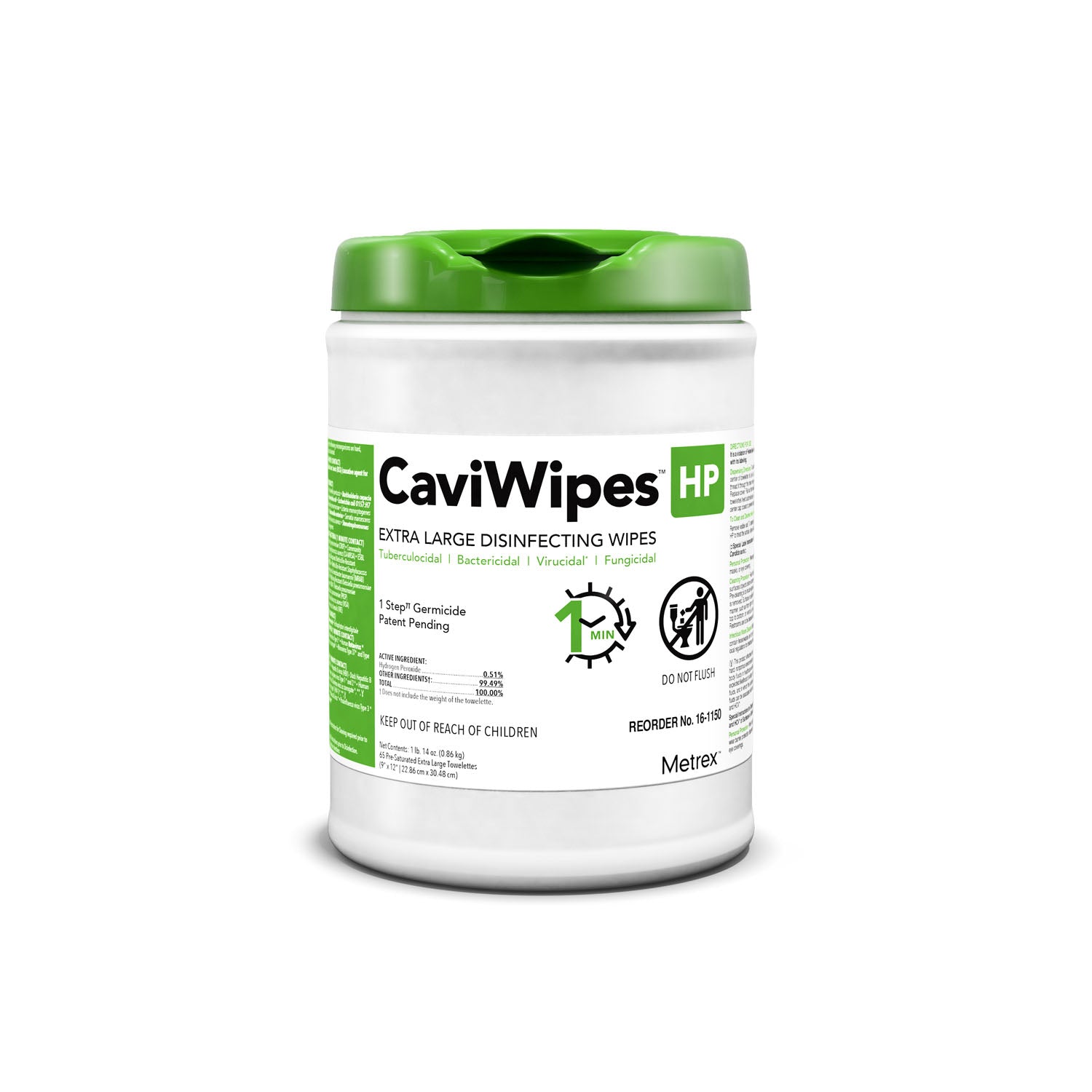 16-1150 - Metrex Research Corporation - CaviWipes™ HP XL, 9" x 12", 65 Wipes per Canister, 12 can/cs (US Only)    , cs