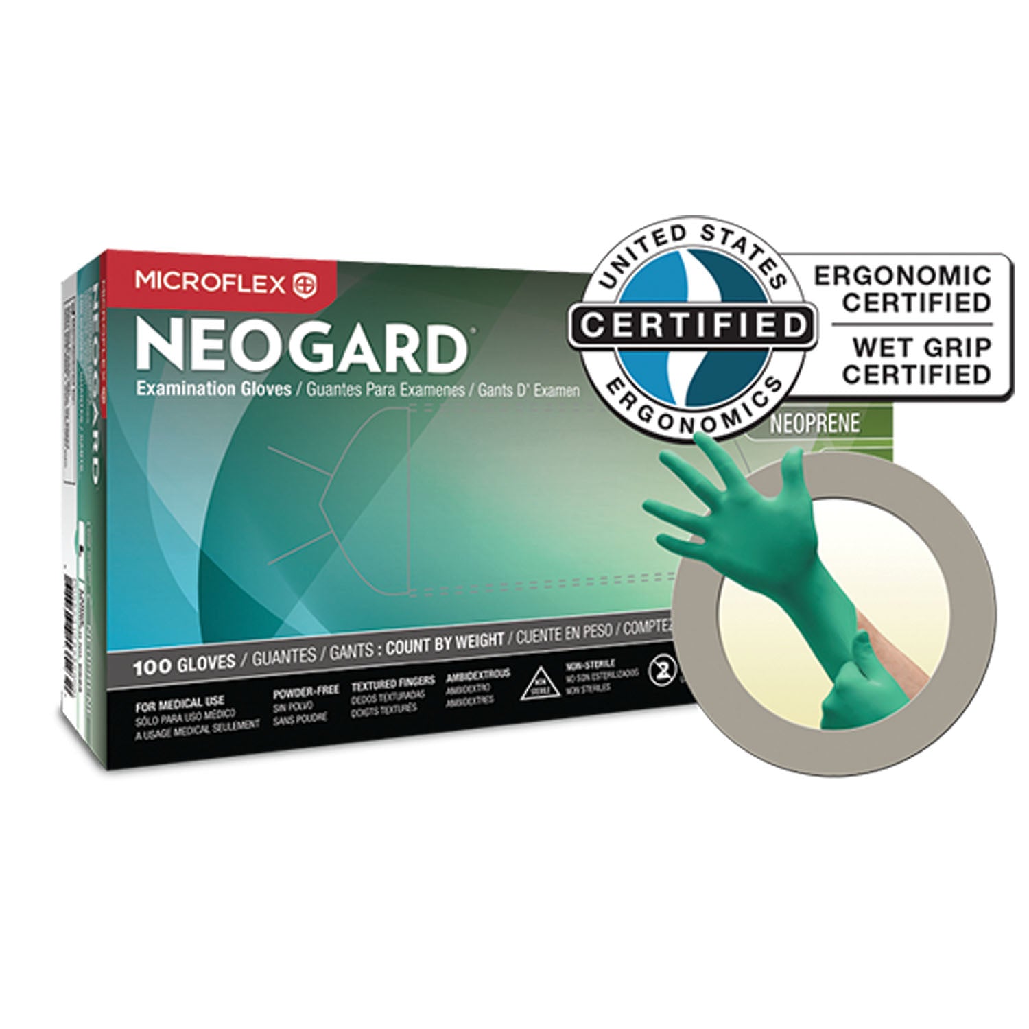 C521 - Ansell - Exam Gloves, Chloroprene, PF, Latex-Free, Textured Fingers, Green, Small, 100/bx, 10 bx/cs (60 cs/plt) (US Only) (Item on Manufacturer Backorder – Inventory Limited when Available)    , cs