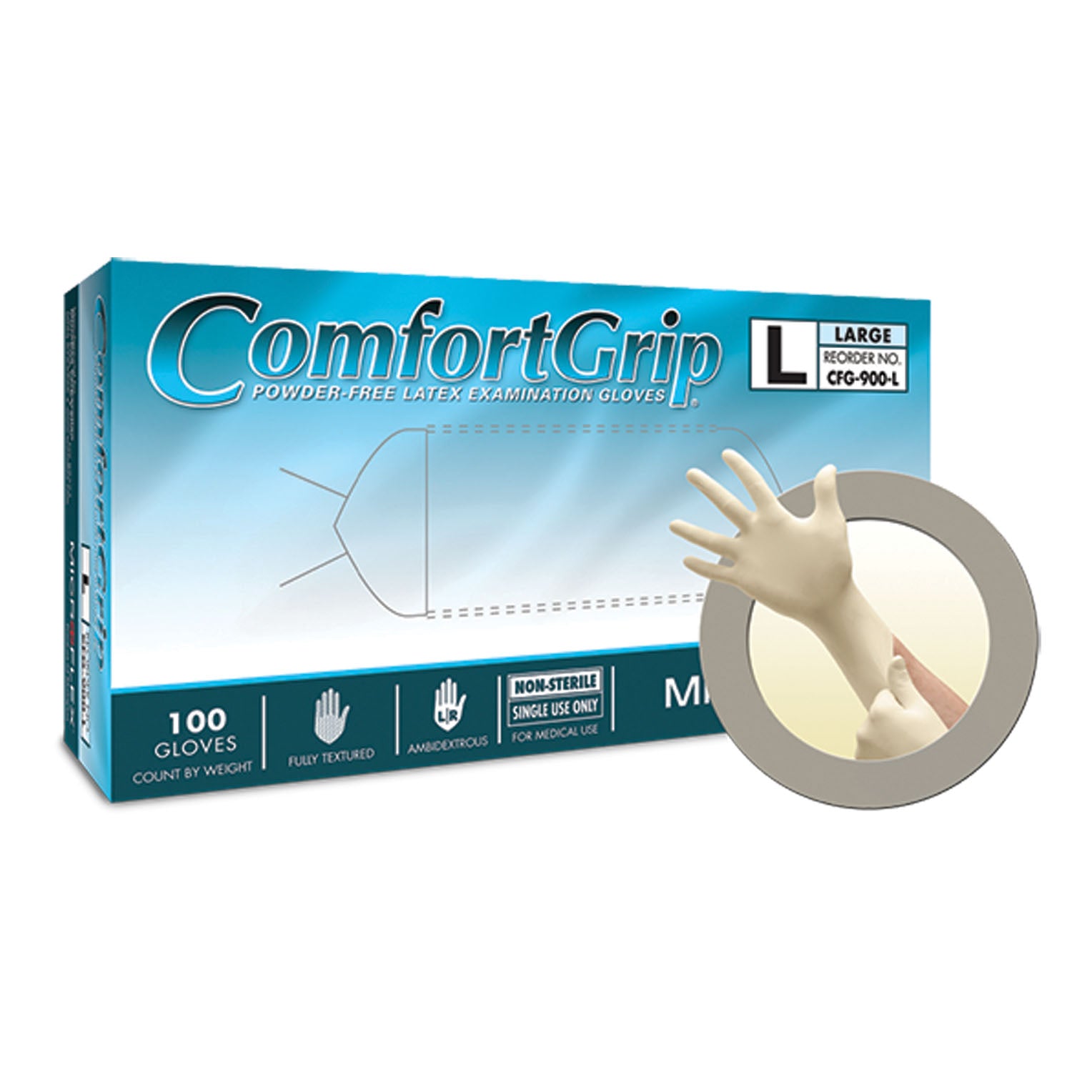 CFG-900-L - Ansell - Exam Gloves, PF Latex, Textured, Large, 100/bx, 10 bx/cs (60 cs/plt) (US Only)    , cs