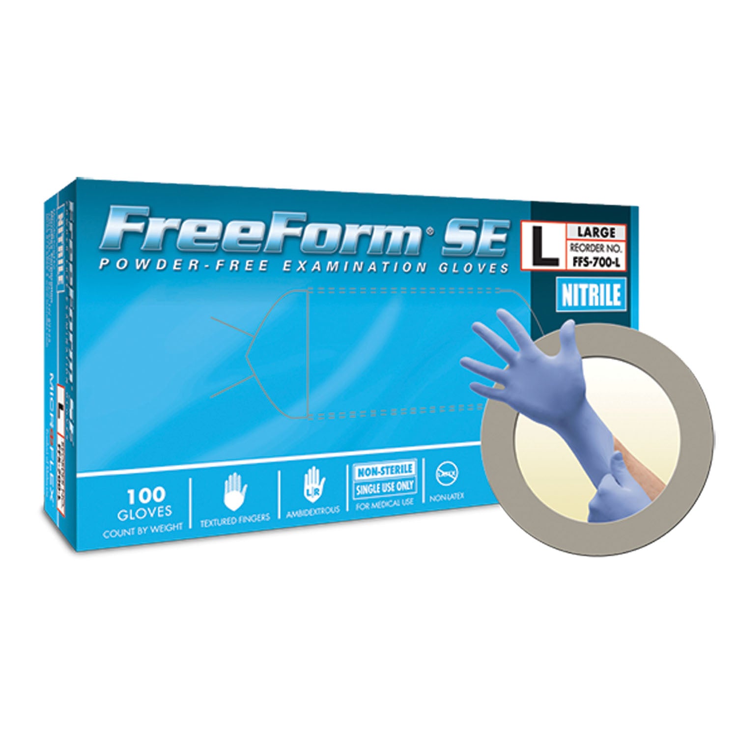 FFS-700-XL - Ansell - Exam Gloves, PF Nitrile, Textured Fingers, Blue, X-Large, 100/bx, 10 bx/cs (US Only)    , cs