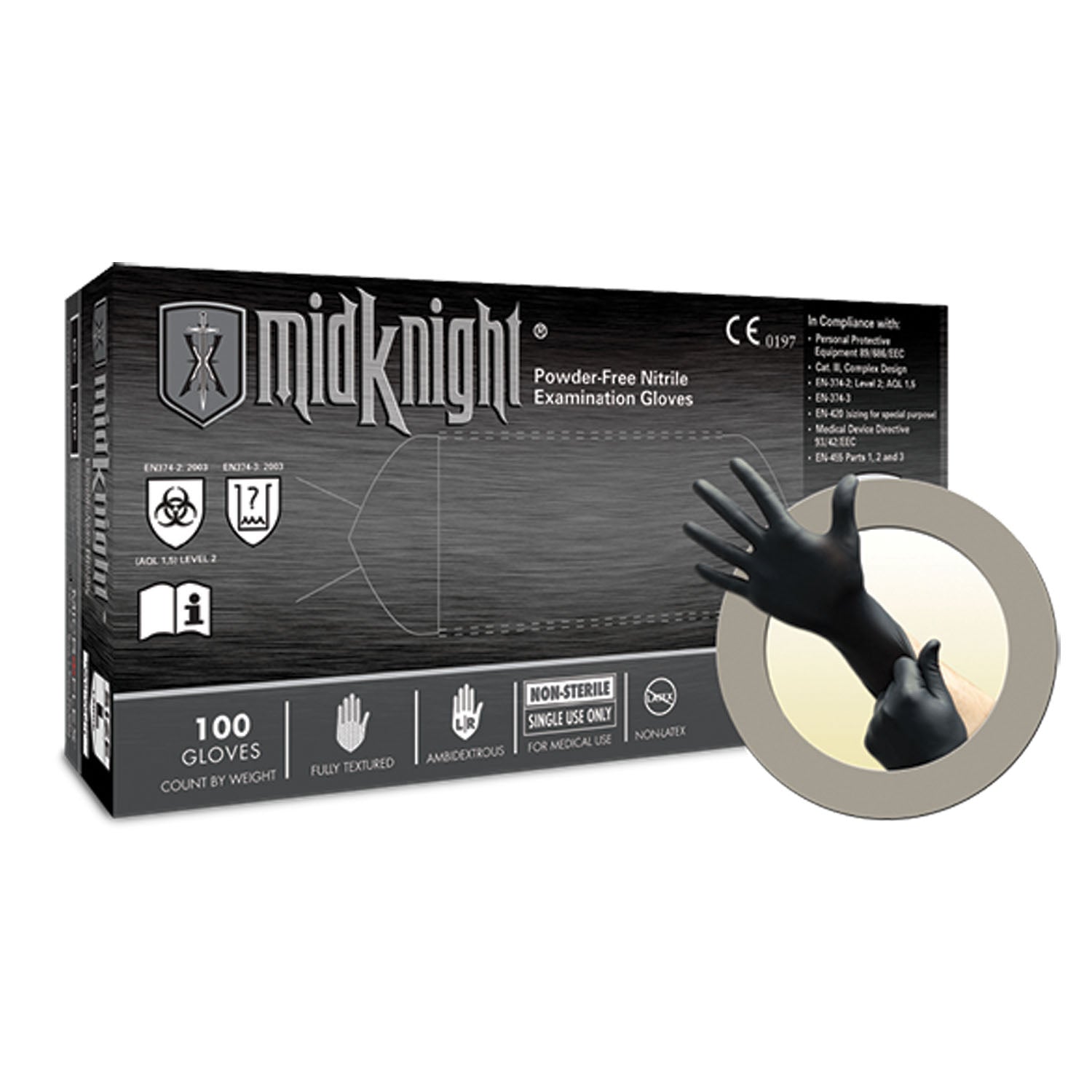 MK-296-XS - Ansell - Exam Gloves, PF Nitrile, Textured, Black, X-Small, 100/bx, 10 bx/cs (US Only)    , cs