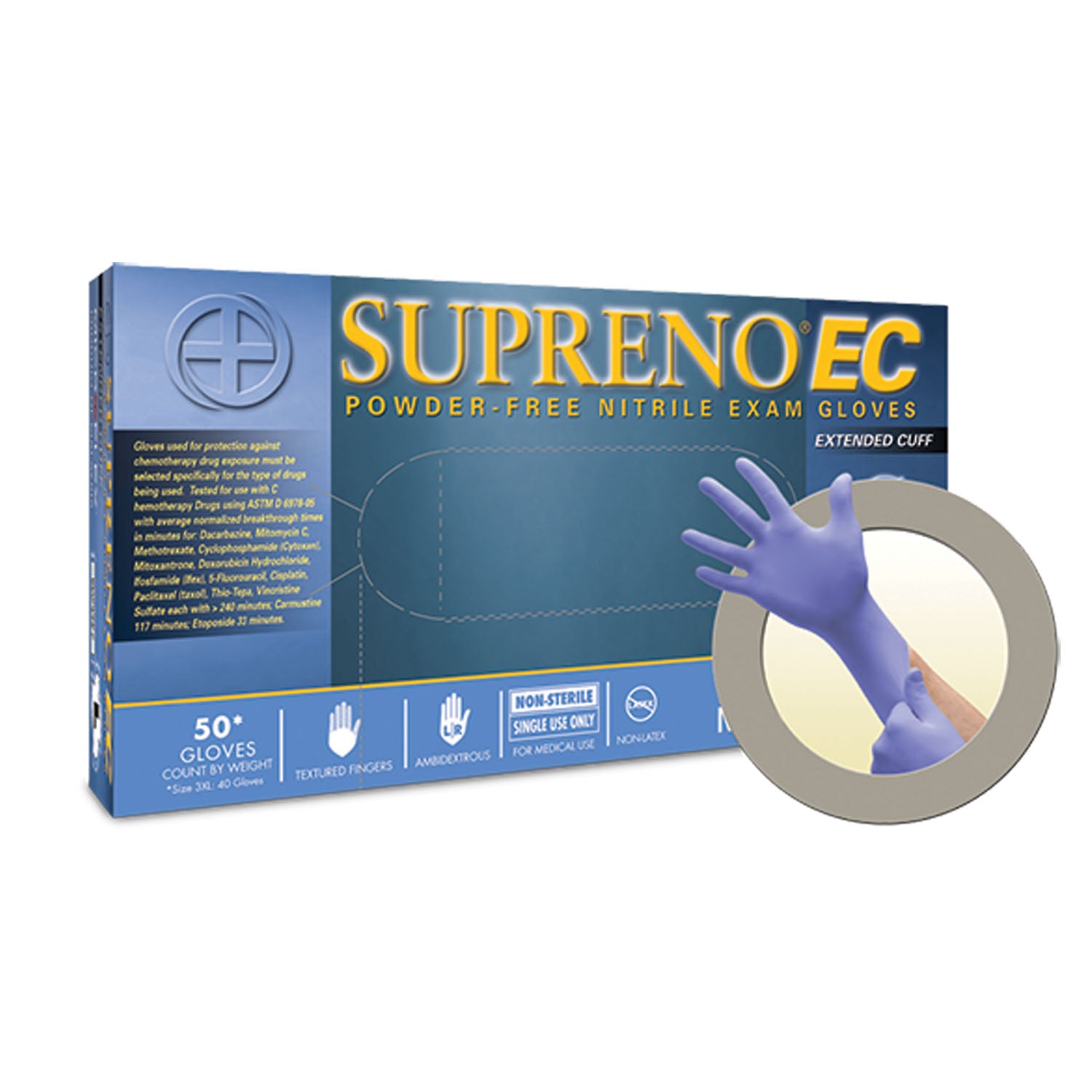 SEC-375-L - Ansell - Exam Gloves, Nitrile Extended Cuff, PF, Latex-Free, Textured Fingers, Blue, Large, 50/bx; 10 bx/cs (80 cs/plt) (US Only)    , cs
