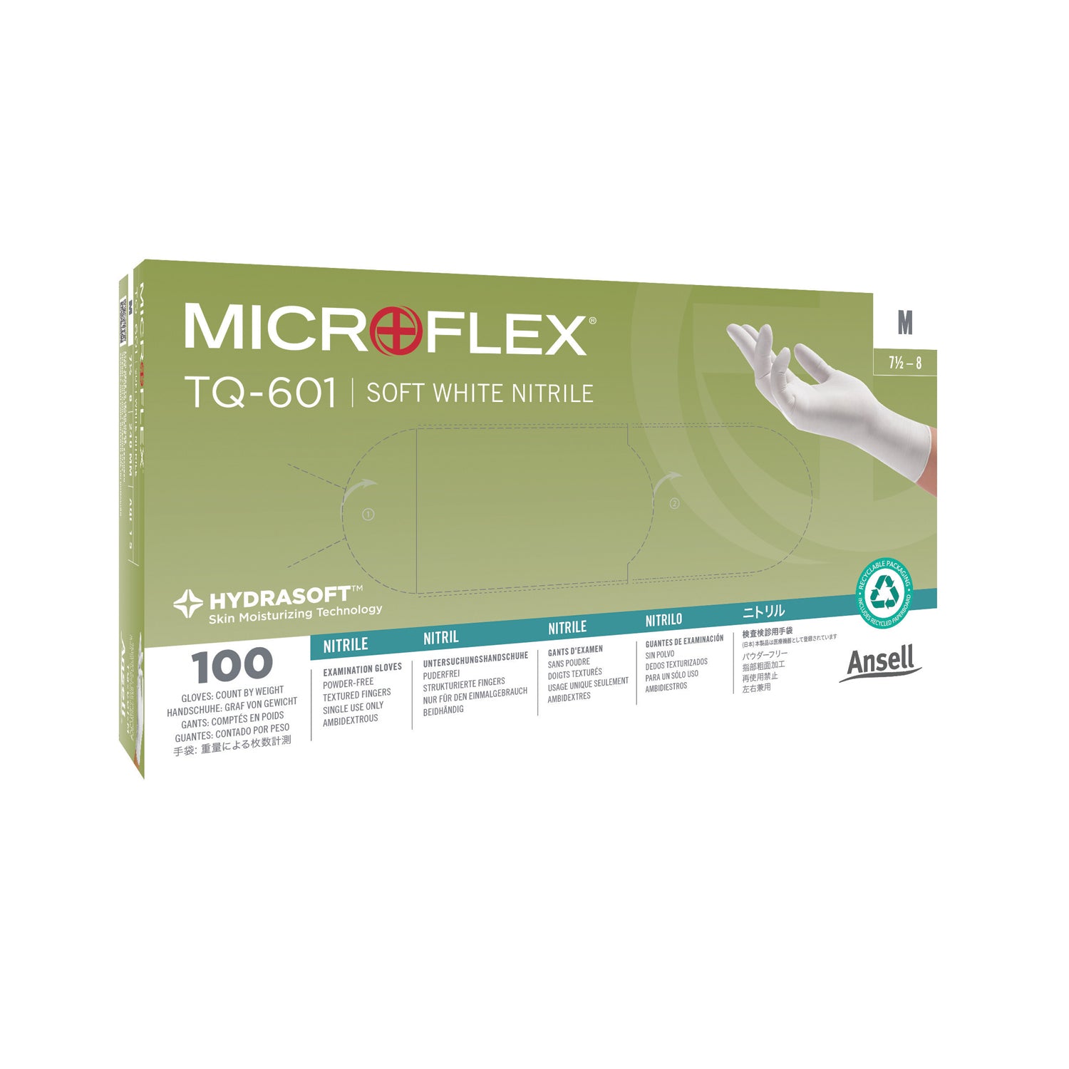 TQ-601-XS - Ansell - Exam Gloves, Soft PF Nitrile with Hydrasoft, Textured fingertips, White, X-Small, 100/bx, 10 bx/cs (96 cs/plt) (US Only)    , cs