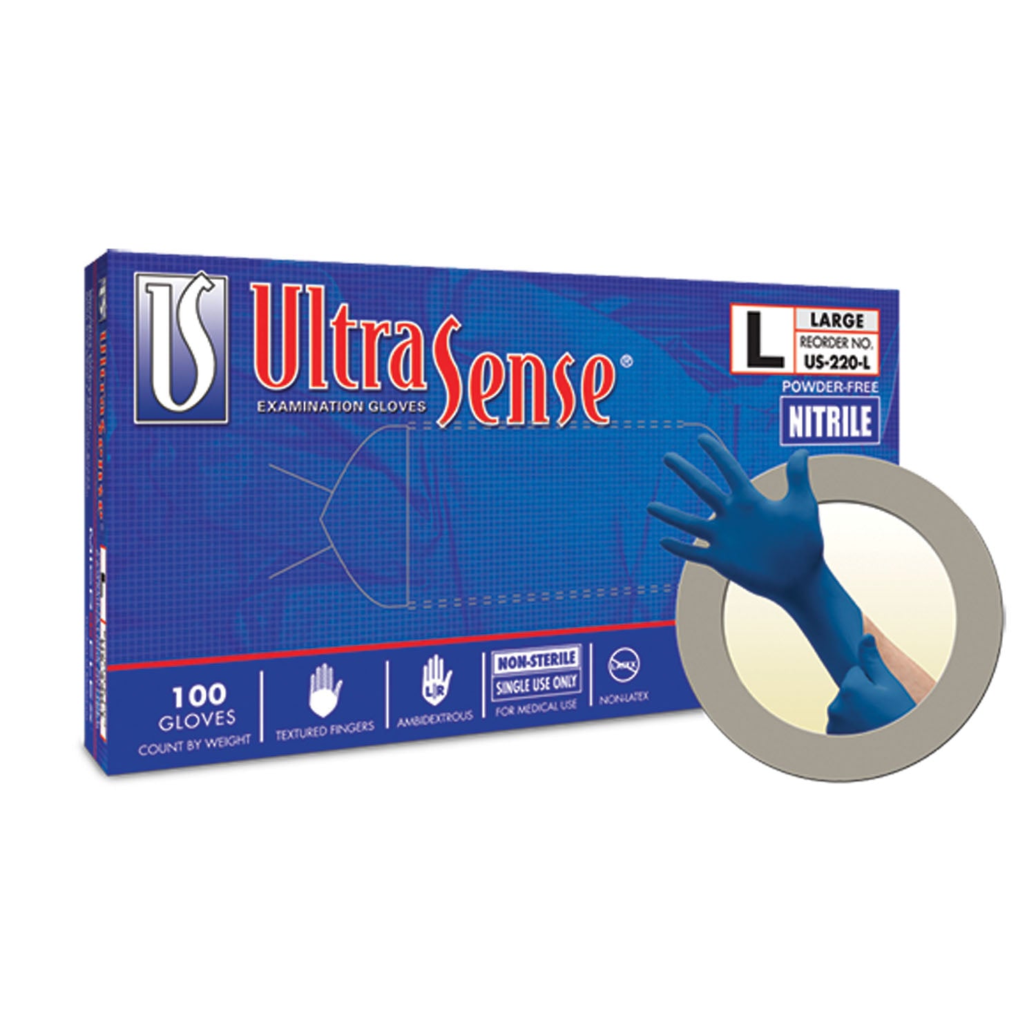 US-220-M - Ansell - Exam Gloves, PF Nitrile, Textured Fingers, Blue, Medium, 100/bx, 10 bx/cs (96 cs/plt) (US Only)    , cs