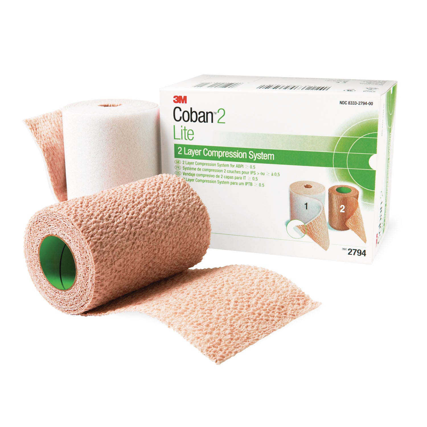 2794N - Solventum Corporation - Lite Compression System Includes: Roll 1 Comfort Layer 4" x 2.9 yds, Upstretched, Roll 2 Compression Layer 4" x 5.1 yds, Fully Stretched, Green, 1/bx, 8 bx/cs (Continental US+HI Only) (Item on Manufacturer Backorder - Inve