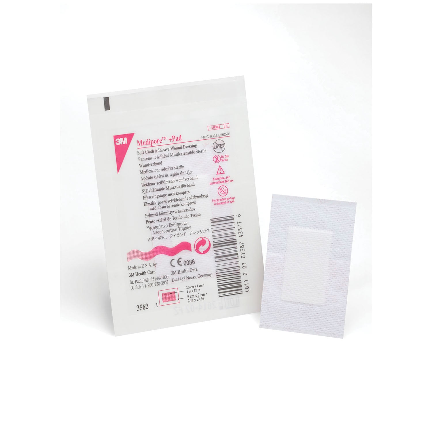 3562 - Solventum Corporation - 傷口敷料，2英寸 x 2¾英寸，墊片尺寸1英寸 x 1½英寸，50片/盒，4盒/箱（僅限美國大陸及夏威夷），箱裝