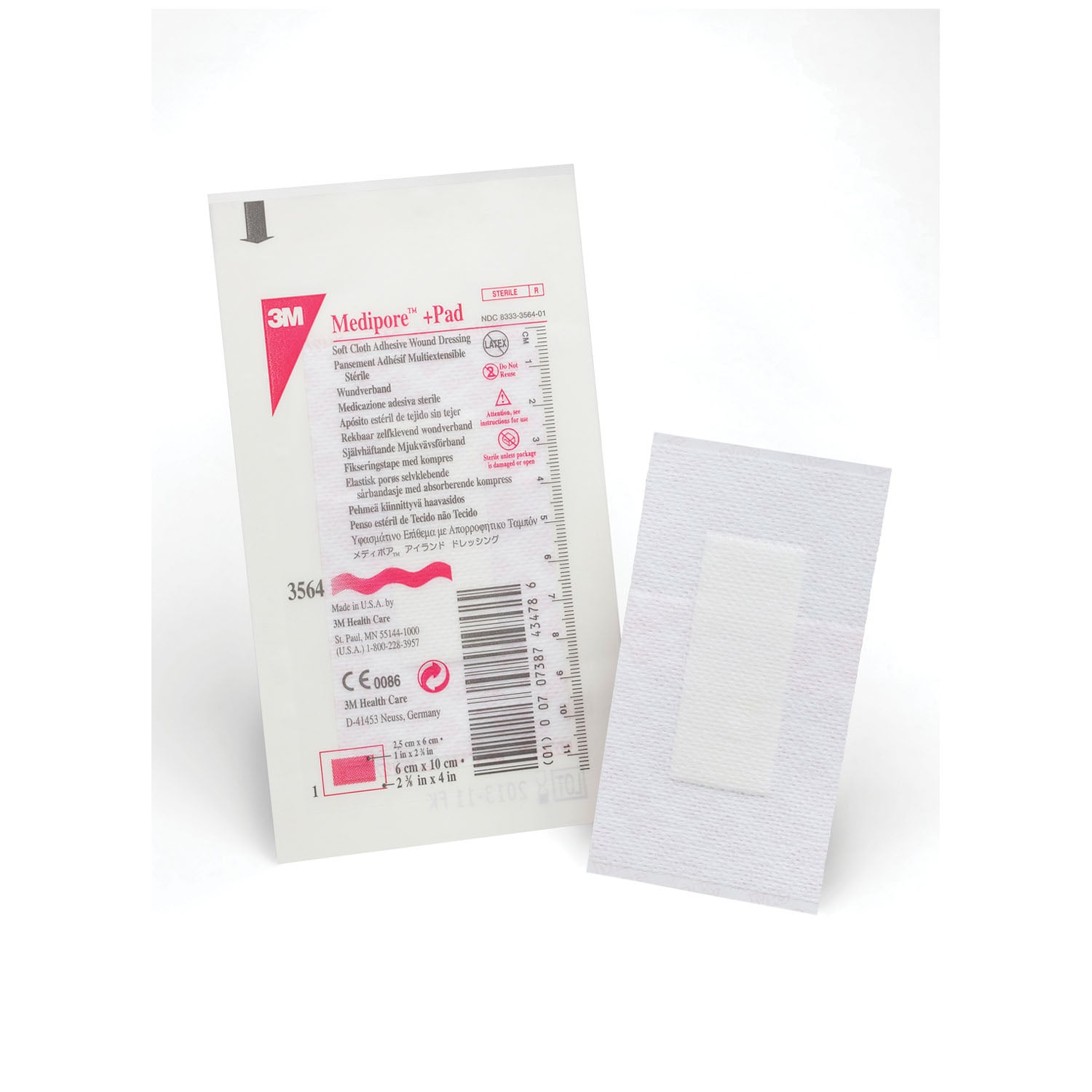 3564 - Solventum Corporation - 傷口敷料，2 3/8" x 4"，墊片尺寸 1" x 2 3/8"，50 片/盒，4 盒/箱（僅限美國大陸及夏威夷），箱