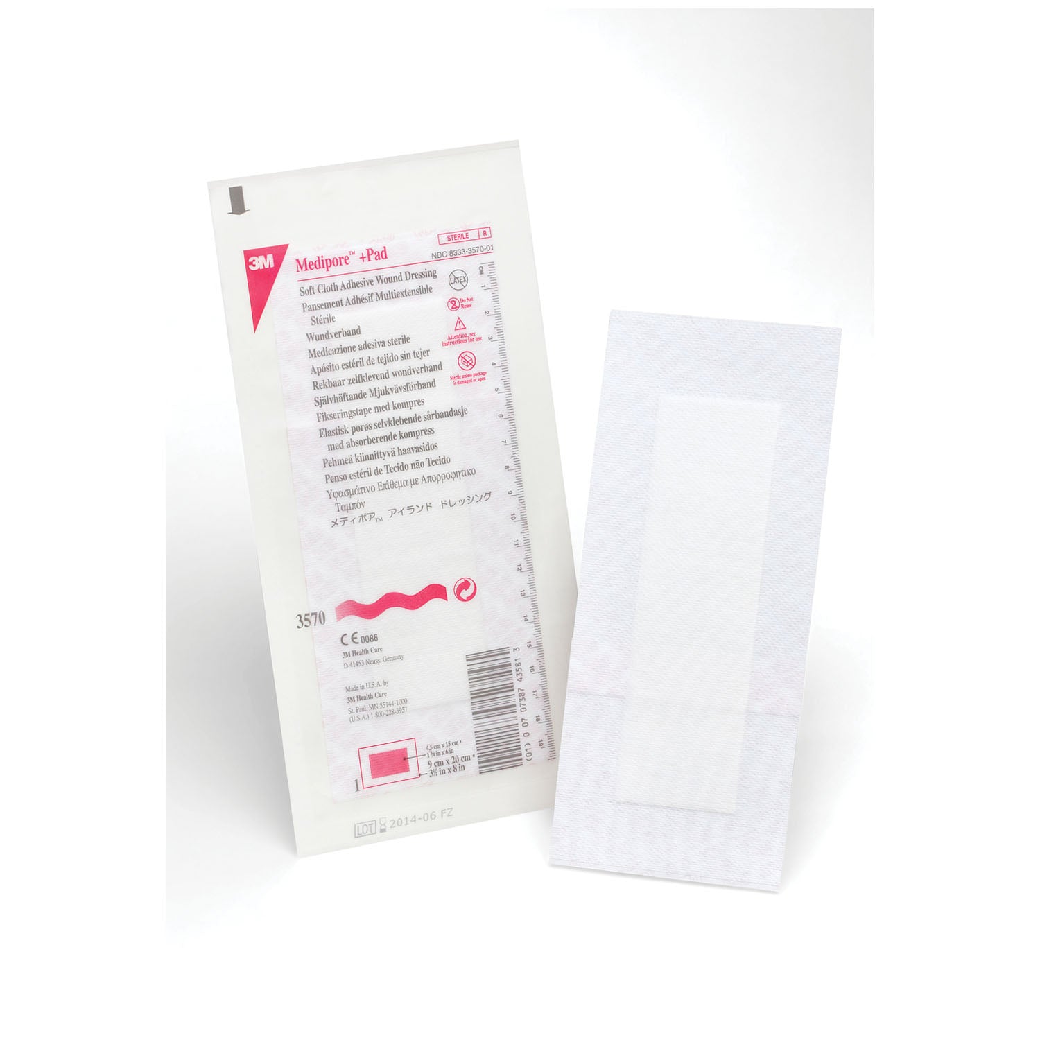 3570 - Solventum Corporation - 傷口敷料，3½” x 8”，墊片尺寸 1¾” x 6，25 片/盒，4 盒/箱（僅限美國本土及夏威夷），箱裝