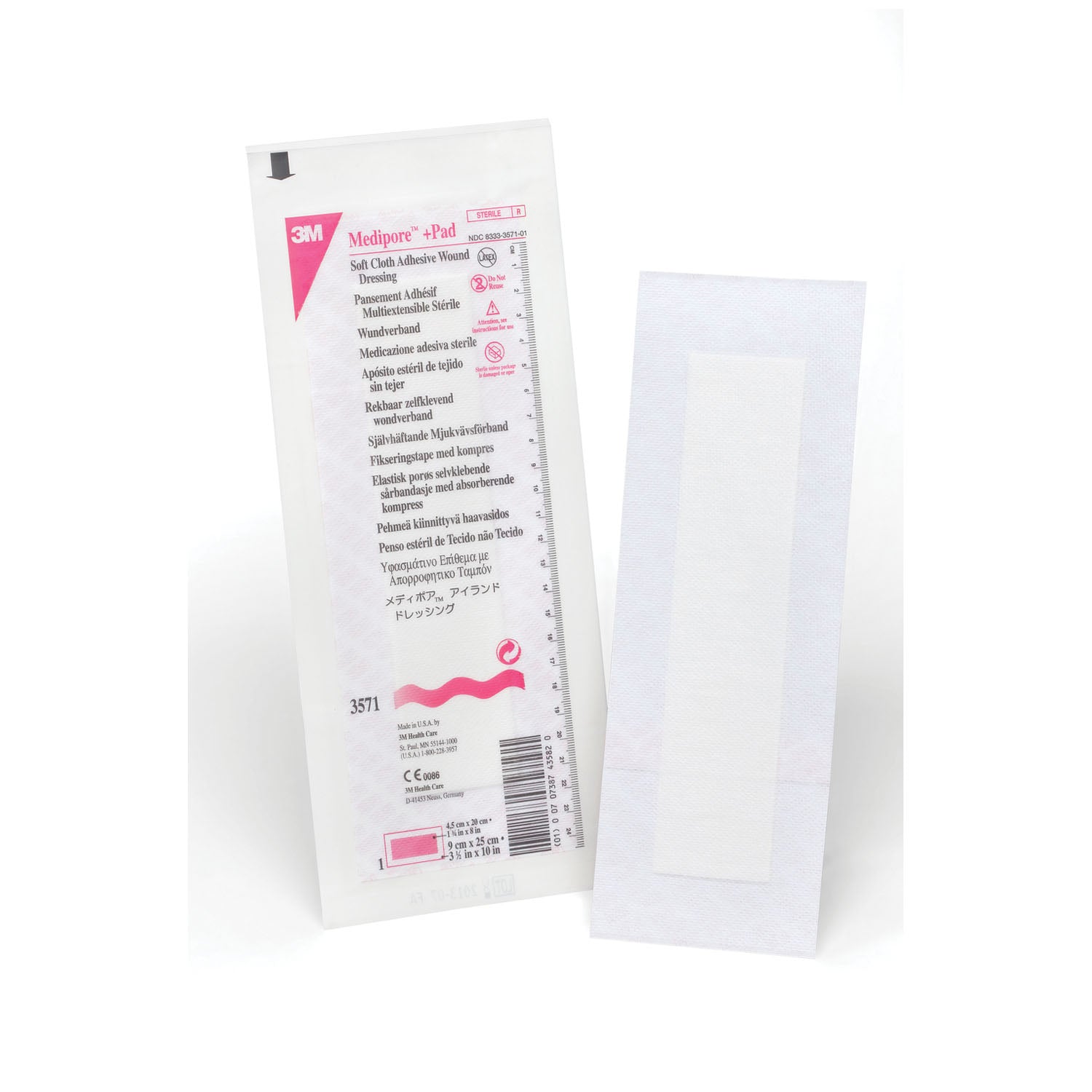3571 - Solventum Corporation - 傷口敷料，3½” x 10”，墊片尺寸 1¾” x 8，25 片/盒，4 盒/箱（僅限美國大陸及夏威夷），箱裝
